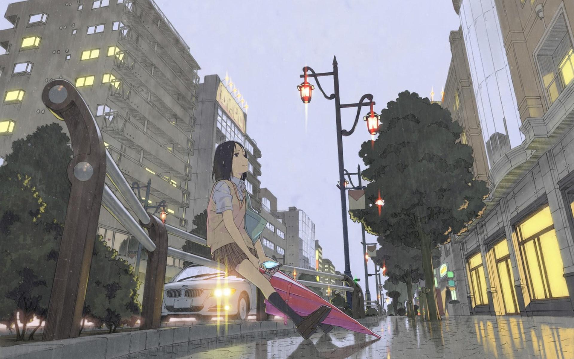 1920x1200 Animated girl wallpaper, umbrella, rain, city, schoolgirl, alone wallpaper • Wallpaper For You HD Wallpaper For Desktop & Mobile