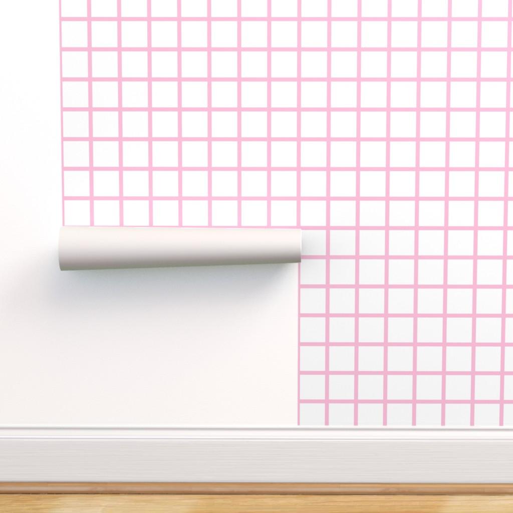 1024x1024 Removable Water Activated Wallpaper Grid Pink White Minimalist