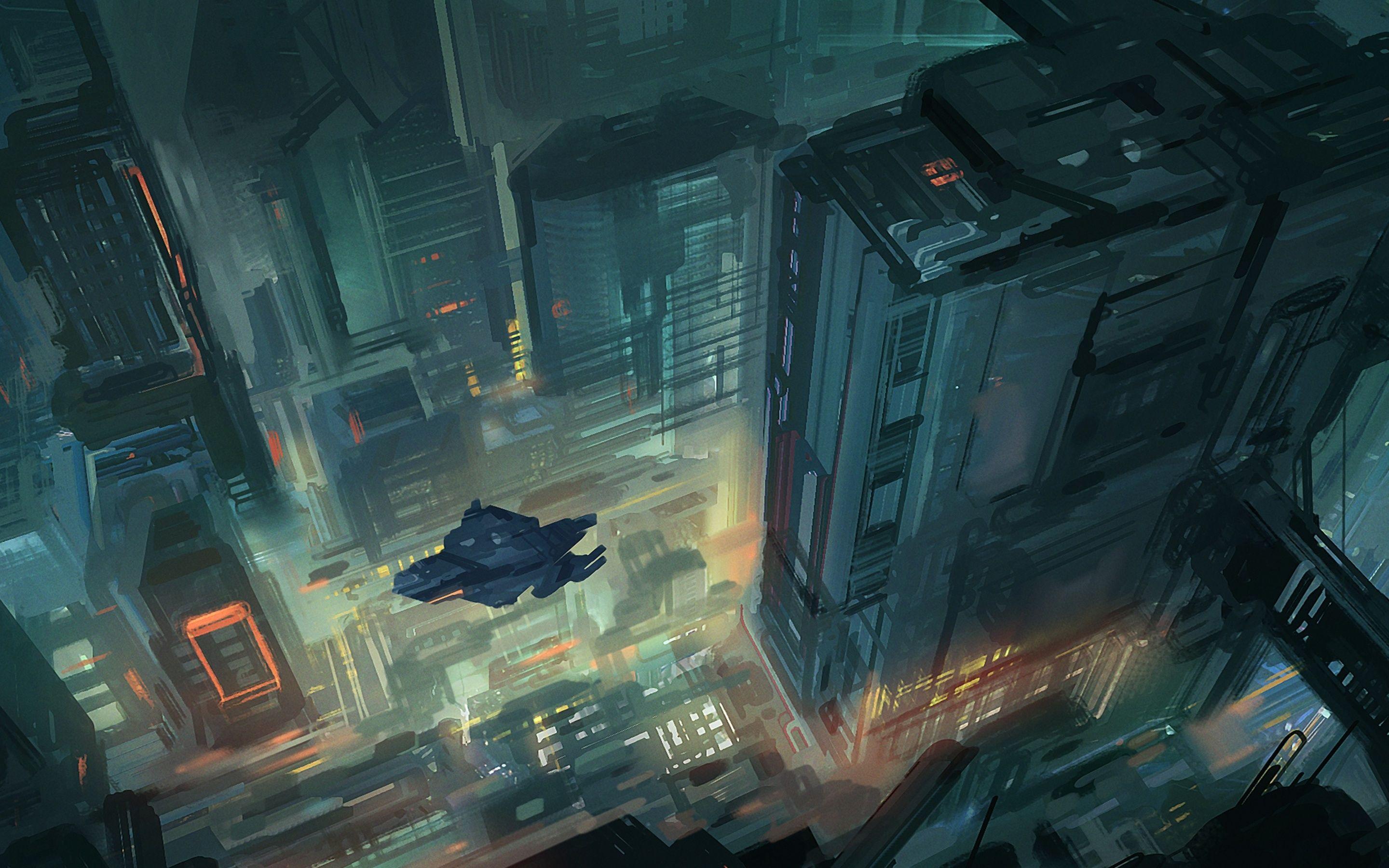 2880x1800 Scifi Future City Top View Vehicles Art Macbook Pro Retina