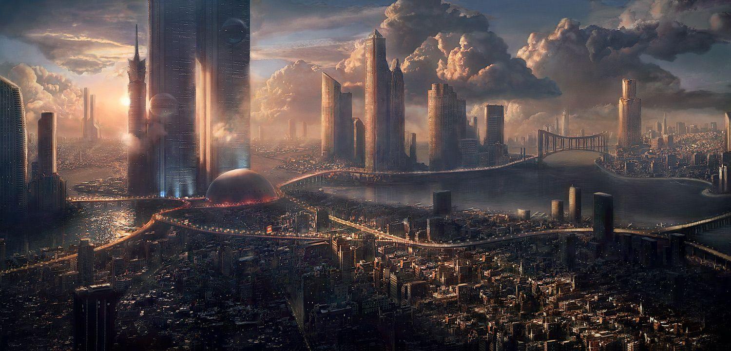 1500x720 幻想的なコンセプトアート. アイデアメモ. Future city