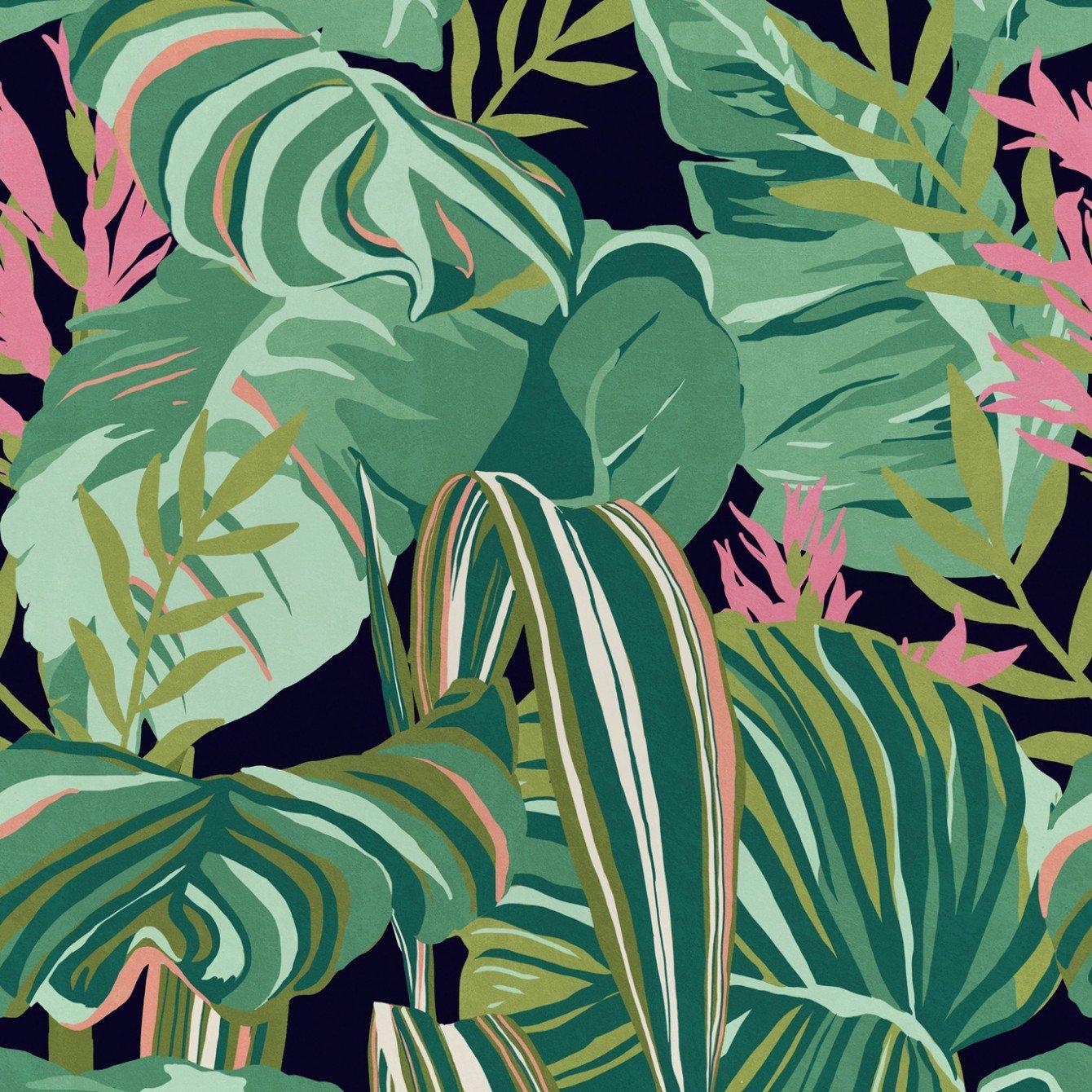 1340x1340 Sample Tropical Foliage Wallpaper in Anthracite from the Palm Springs