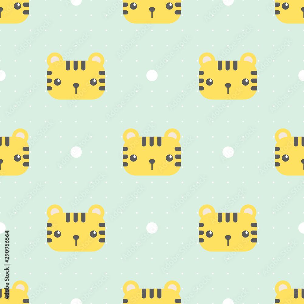 1000x1000 Cute kawaii tiger cartoon doodle pastel seamless pattern wallpaper background printed vector Stock Vector