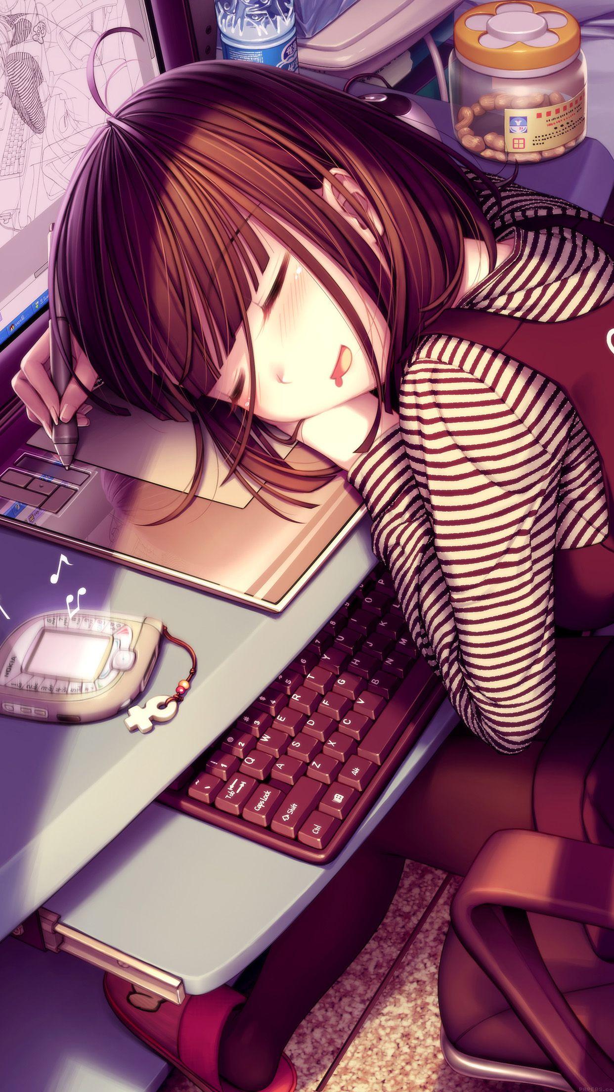 1242x2208 iPhone 6 Wallpaper anime art girl sleeping