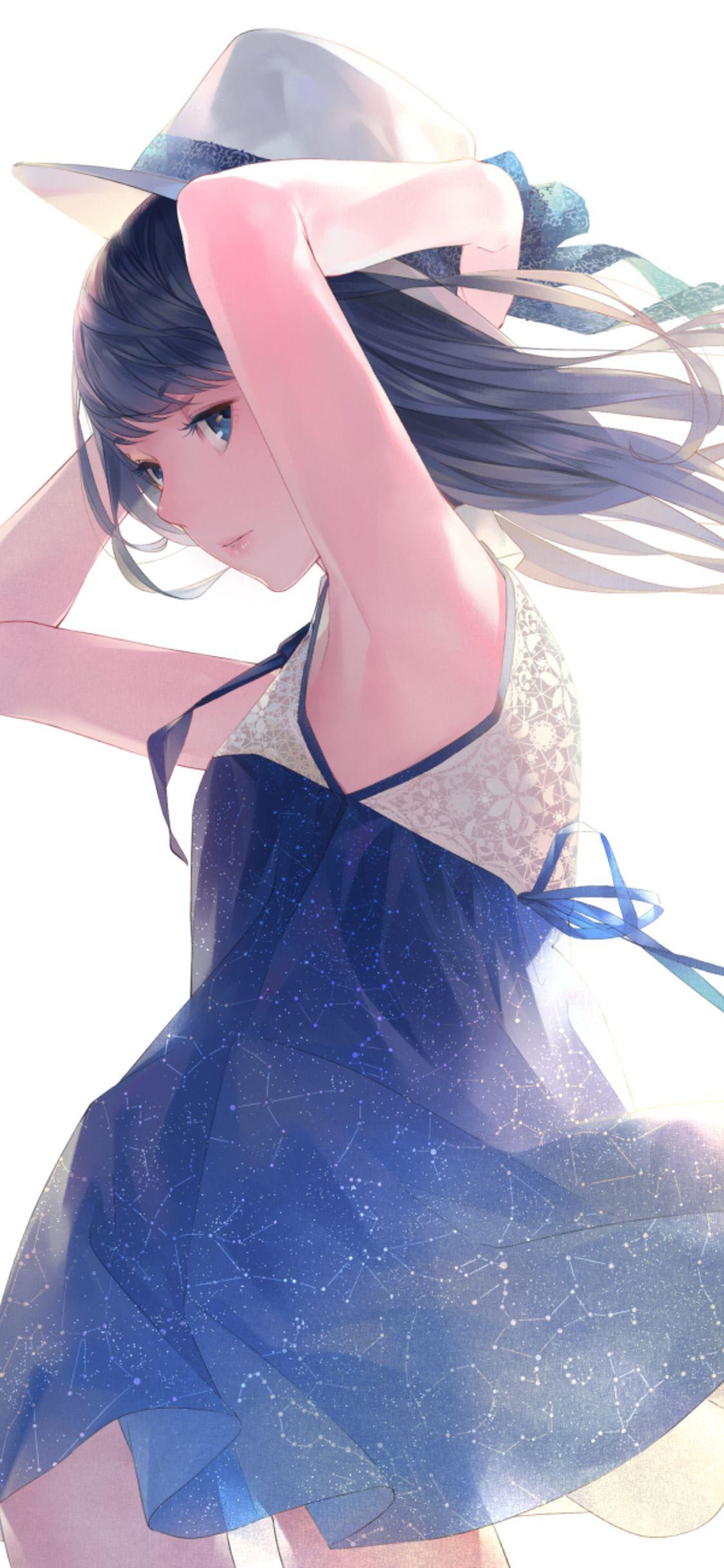 1125x2436 Cute Blue And White Skirt Anime Girl iPhone XS, iPhone 10