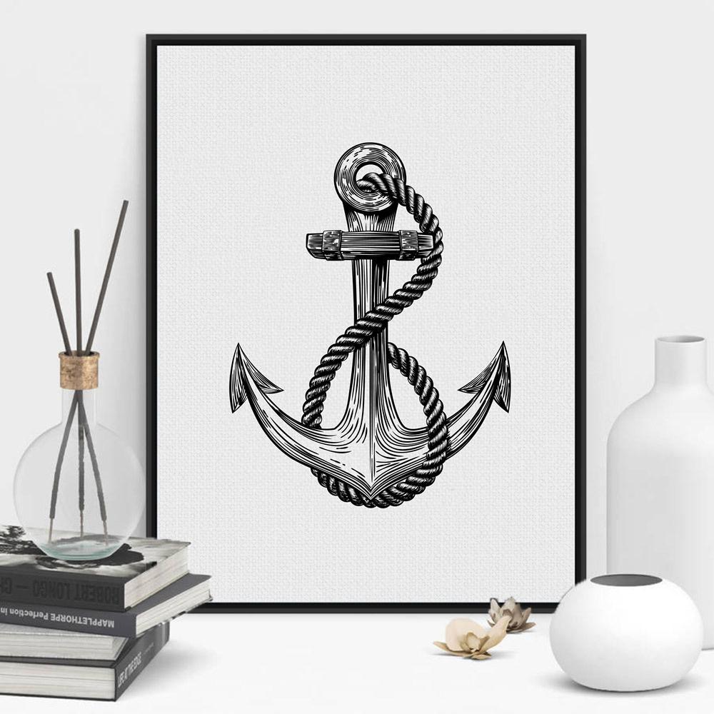 1000x1000 Iconic Anchor Black And White Nautical Sailor Themed Wall Art Fine Art