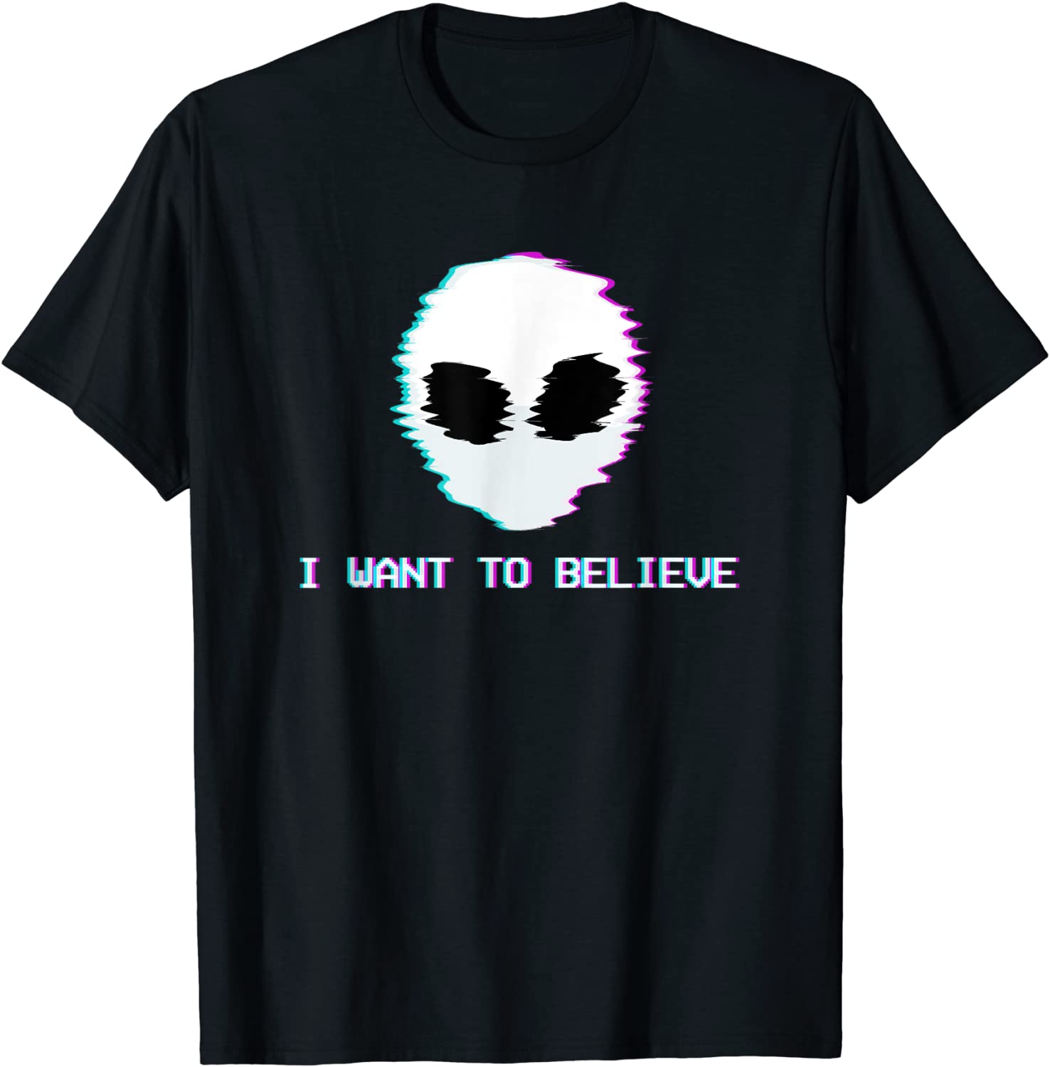 1476x1500 Kawaii Alien Aesthetic Want To Believe Glitch UFO T Shirt : Clothing, Shoes & Jewelry