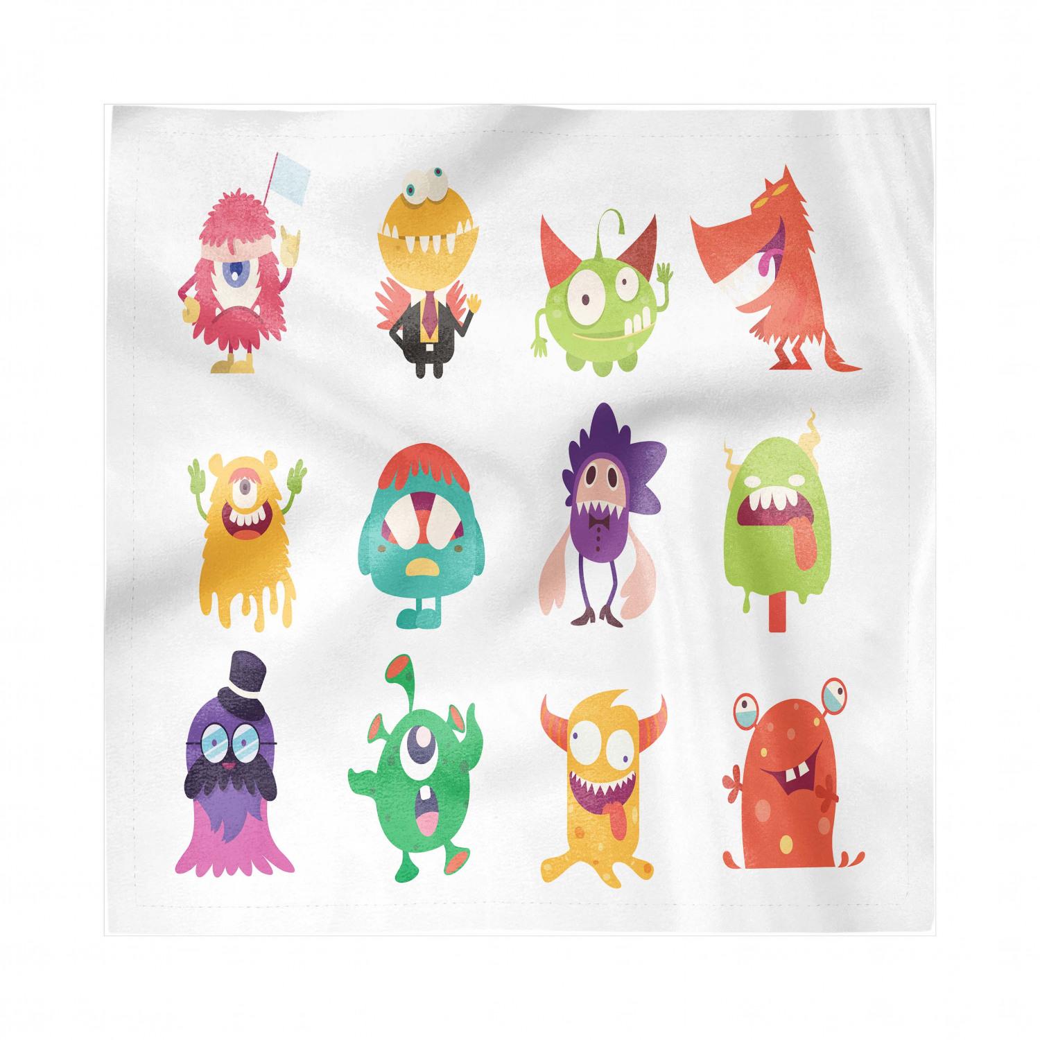 1500x1500 Alien Decorative Satin Napkins Set of Monsters Doing Whimsical Faces Having Fun Childish Cartoon on Plain Background Print, Square Fabric Party & Dinner Napkin, Multicolor
