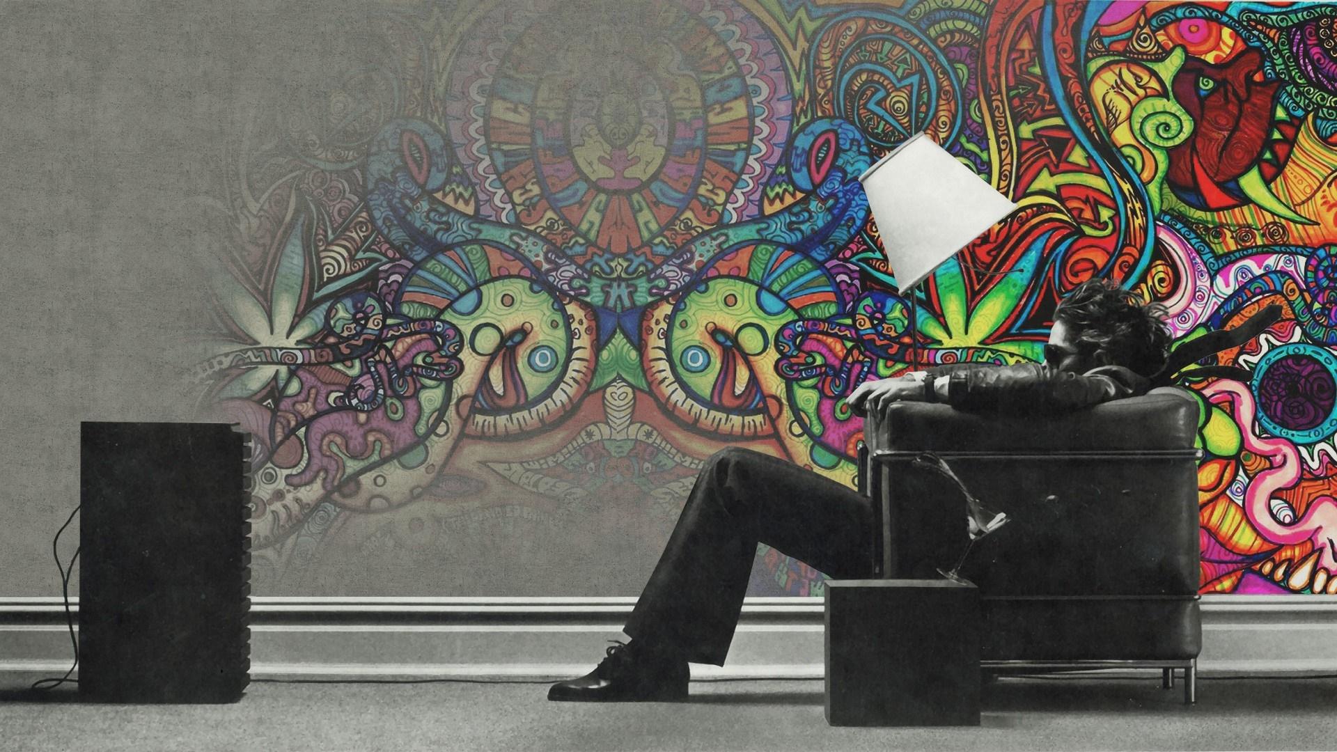 1920x1080 painting, wall, music, green, orange, graffiti, street art, mural, ART, color, design, modern art HD Wallpaper
