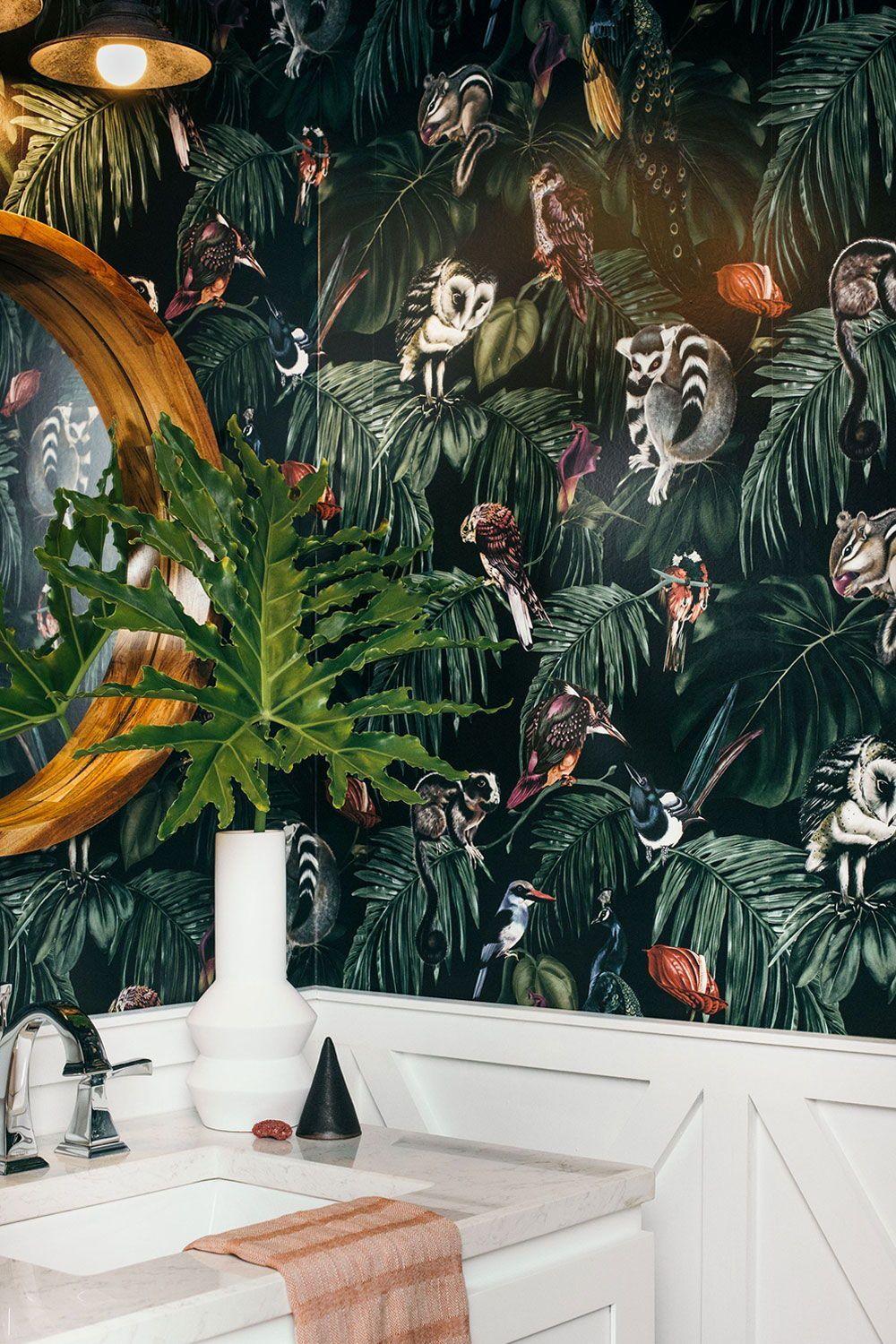 1000x1500 Amazonia Dark Wallpaper. Powder room wallpaper modern, Powder room wallpaper, Room wallpaper