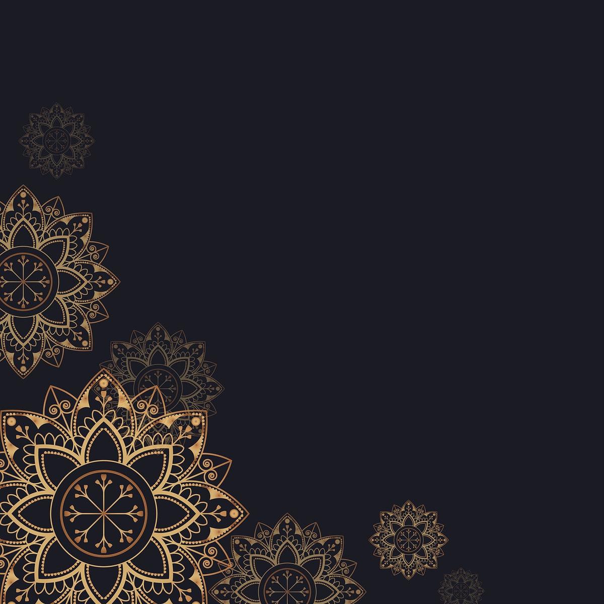 1200x1200 Gold mandala pattern on black