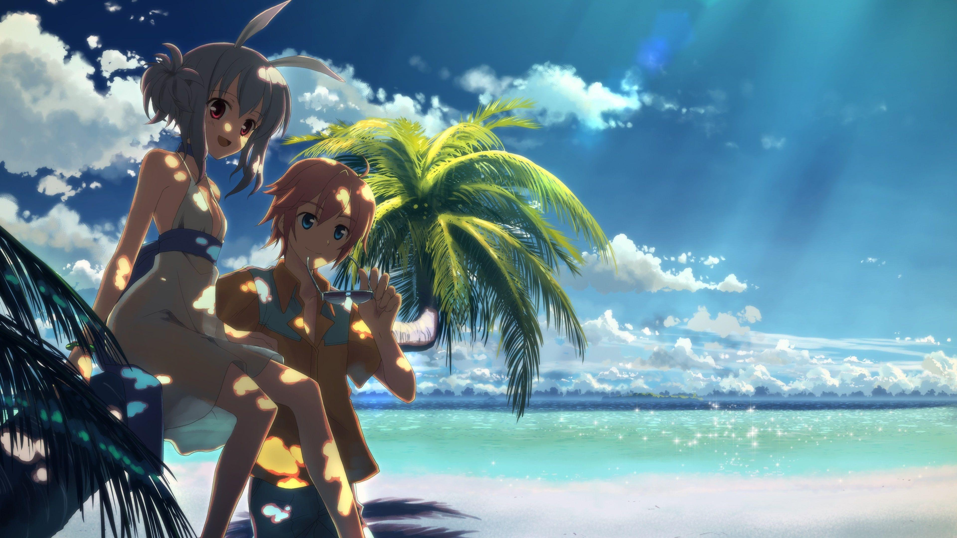 3840x2160 HD wallpaper: anime dj max beach, water, tree, sky, holiday, nature, tropical climate 4K of Wallpaper for Andriod