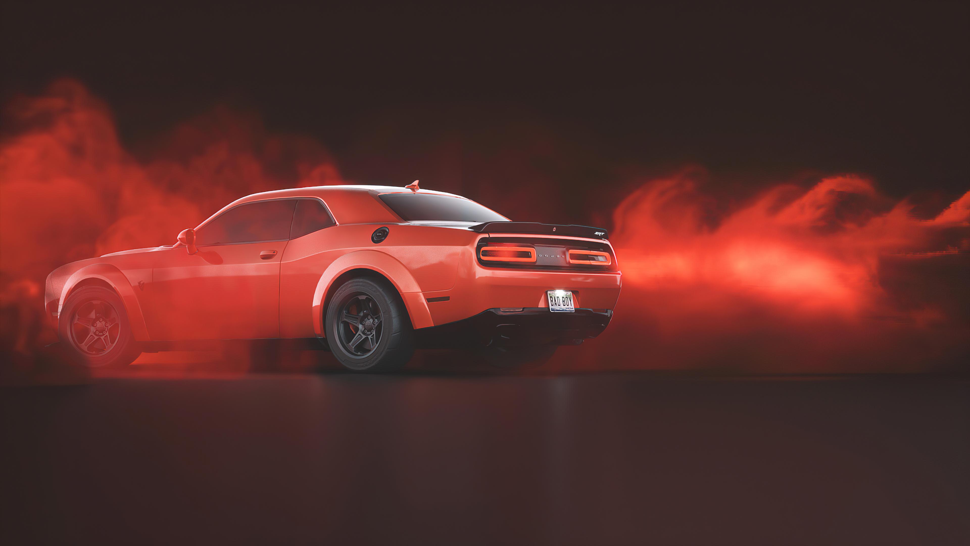 3840x2160 Wallpaper 4k Red Dodge Challenger Demon SRT Rear Wallpaper