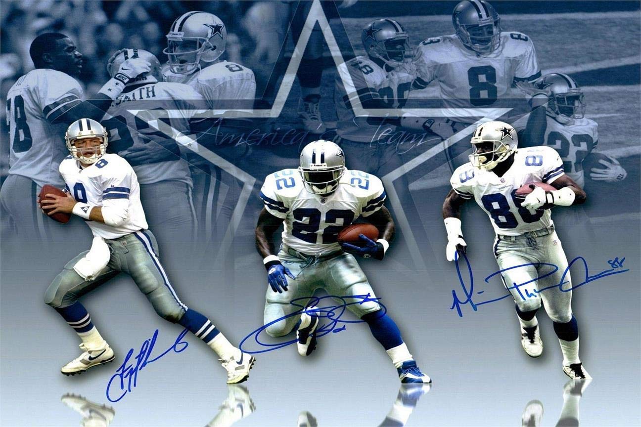1296x864 Troy Aikman, Emmitt Smith, and Michael Irvin Autograph Replica Super Print: Posters & Prints