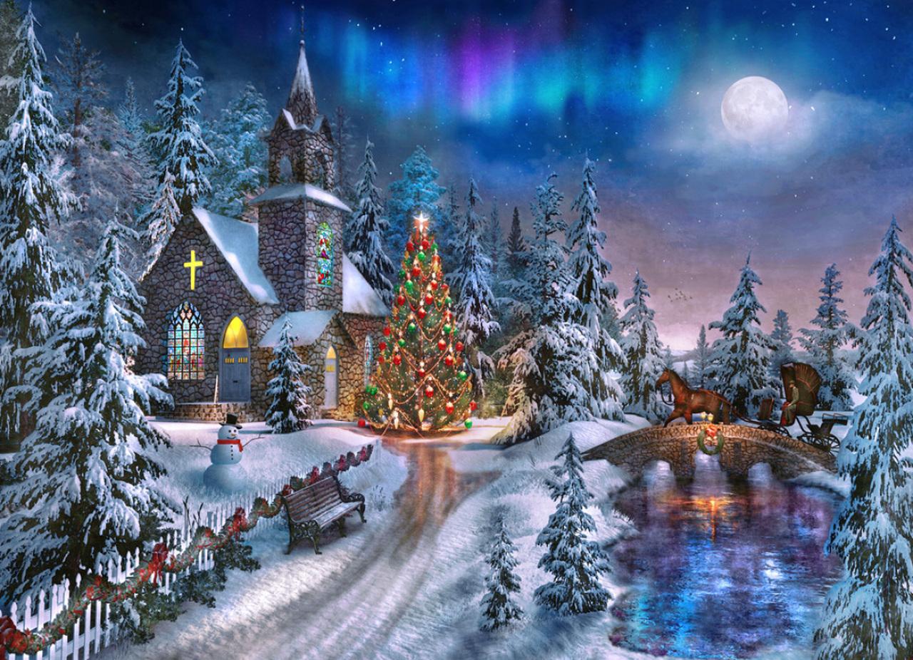 1280x926 Christmas Night Jigsaw Puzzle by Vermont Christmas Company
