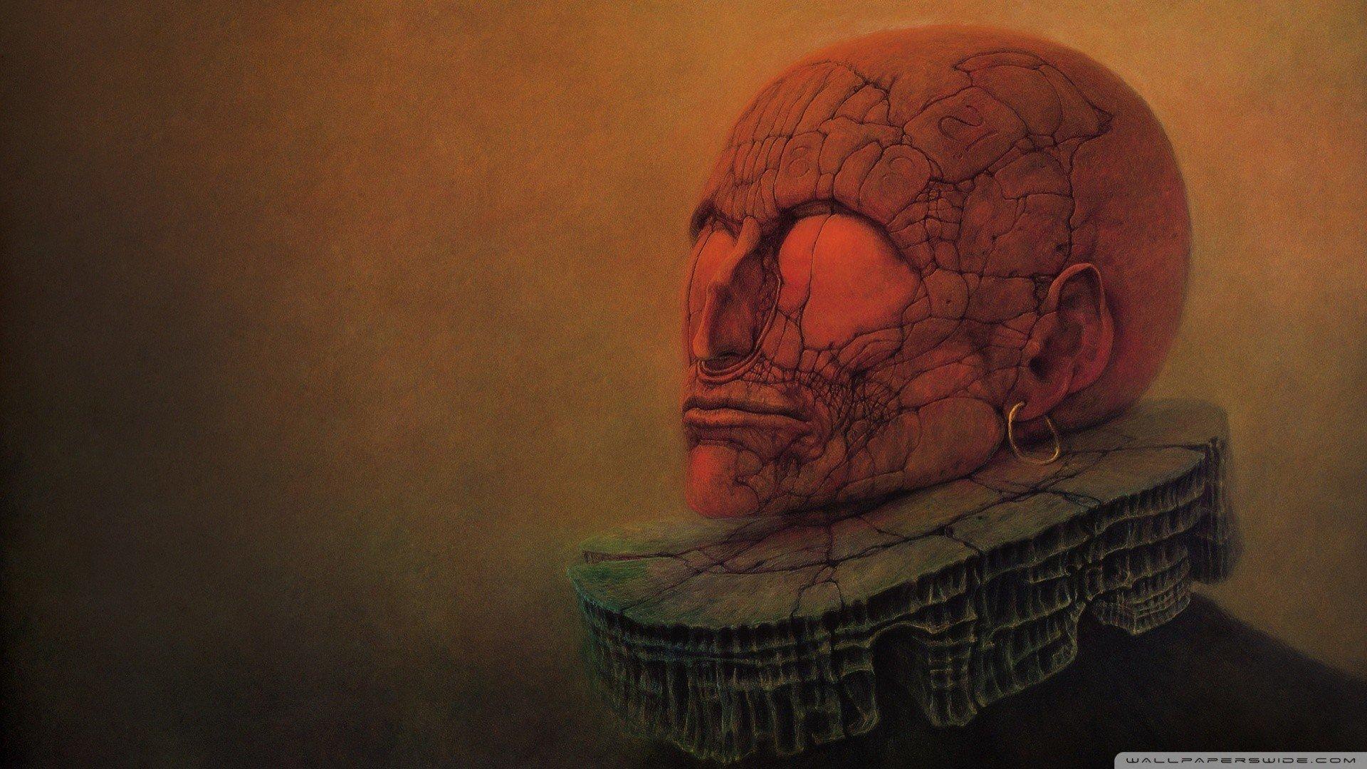 1920x1080 px Brown Dark Detailed painting Zdzisław Beksiński