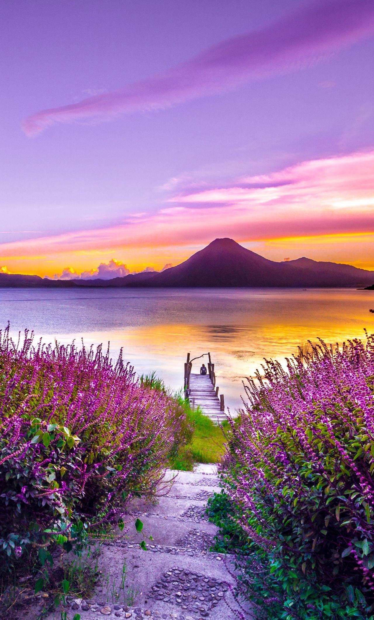 1280x2120 Volcano Sunset Flower Purple Dreamy Landscape 4k 5k iPhone HD 4k Wallpaper, Image, Background, Photo and Picture