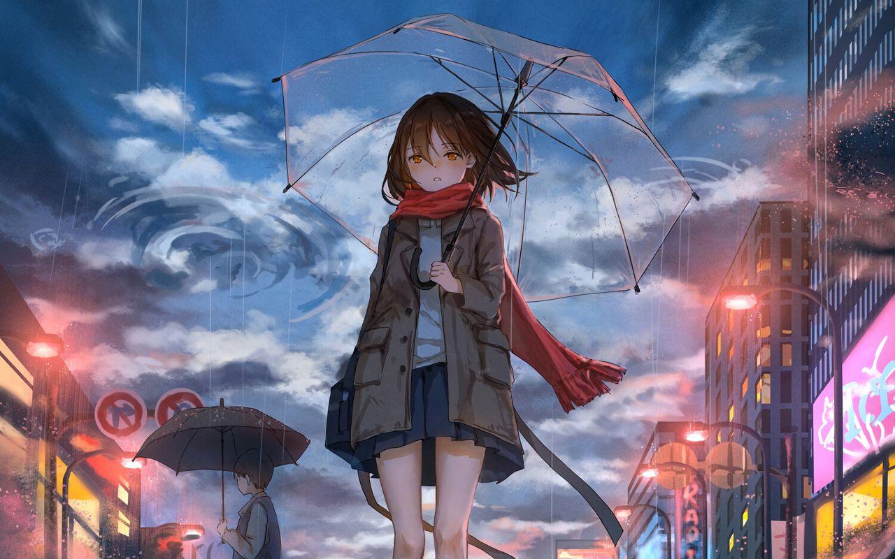 1280x800 Download wallpaper 1280x800 girl, umbrella, anime, rain, sadness widescreen 16:10 HD background