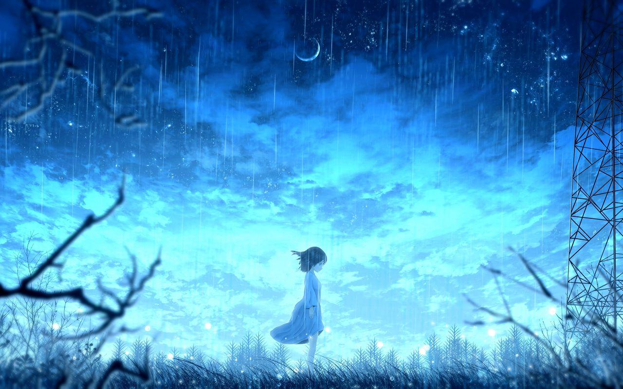 1280x800 Download wallpaper 1280x800 girl, rain, anime, light, bright widescreen 16:10 HD background