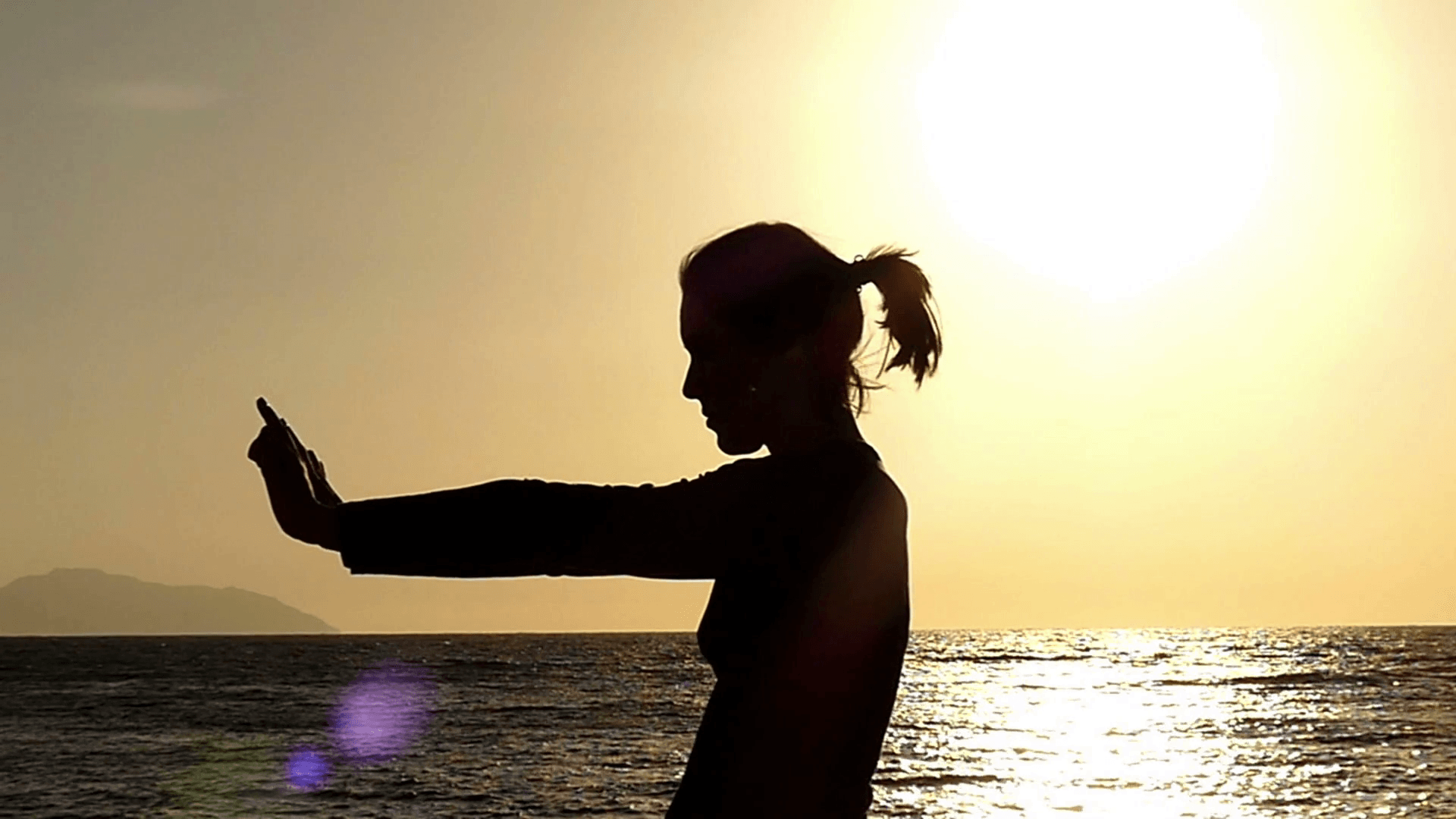1920x1080 Girl in Slow Motion Making Karate Kata at Sunset. Stock Video