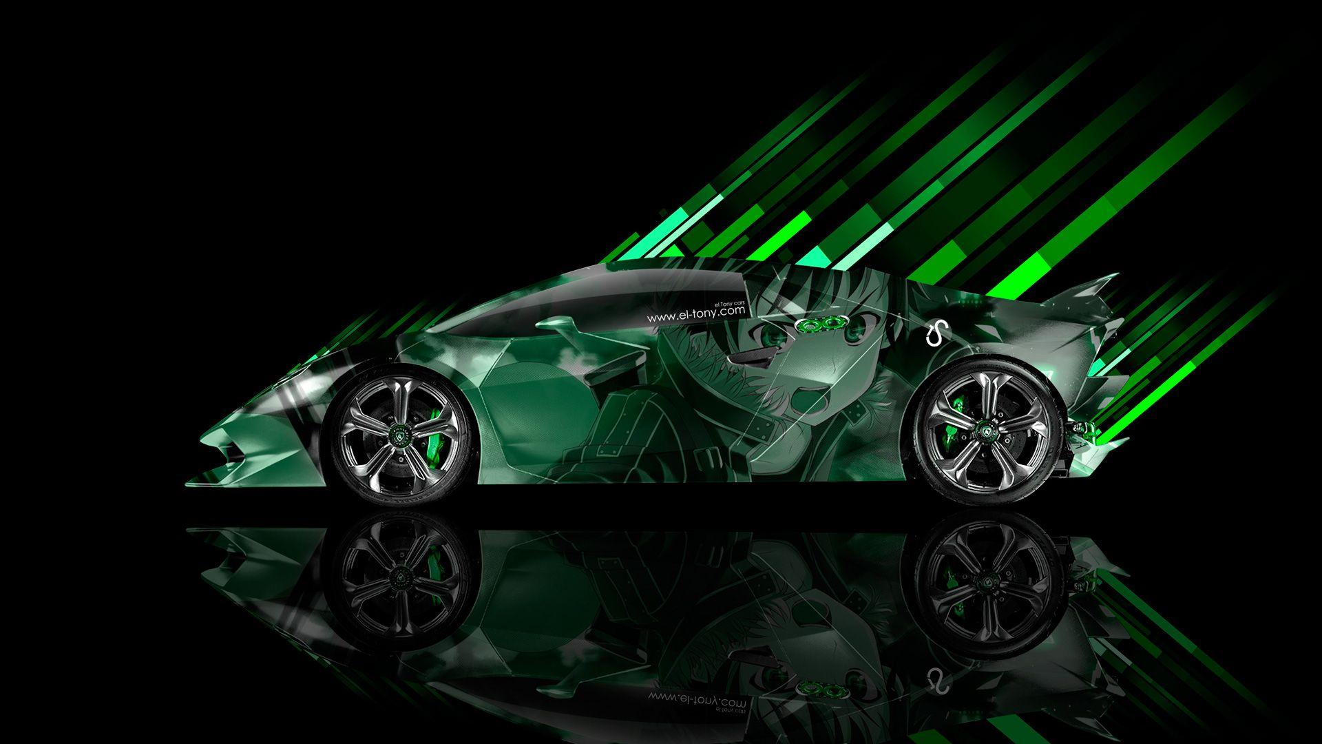 1920x1080 Lamborghini Sesto Elemento Side Anime Aerography Car 2014 Green