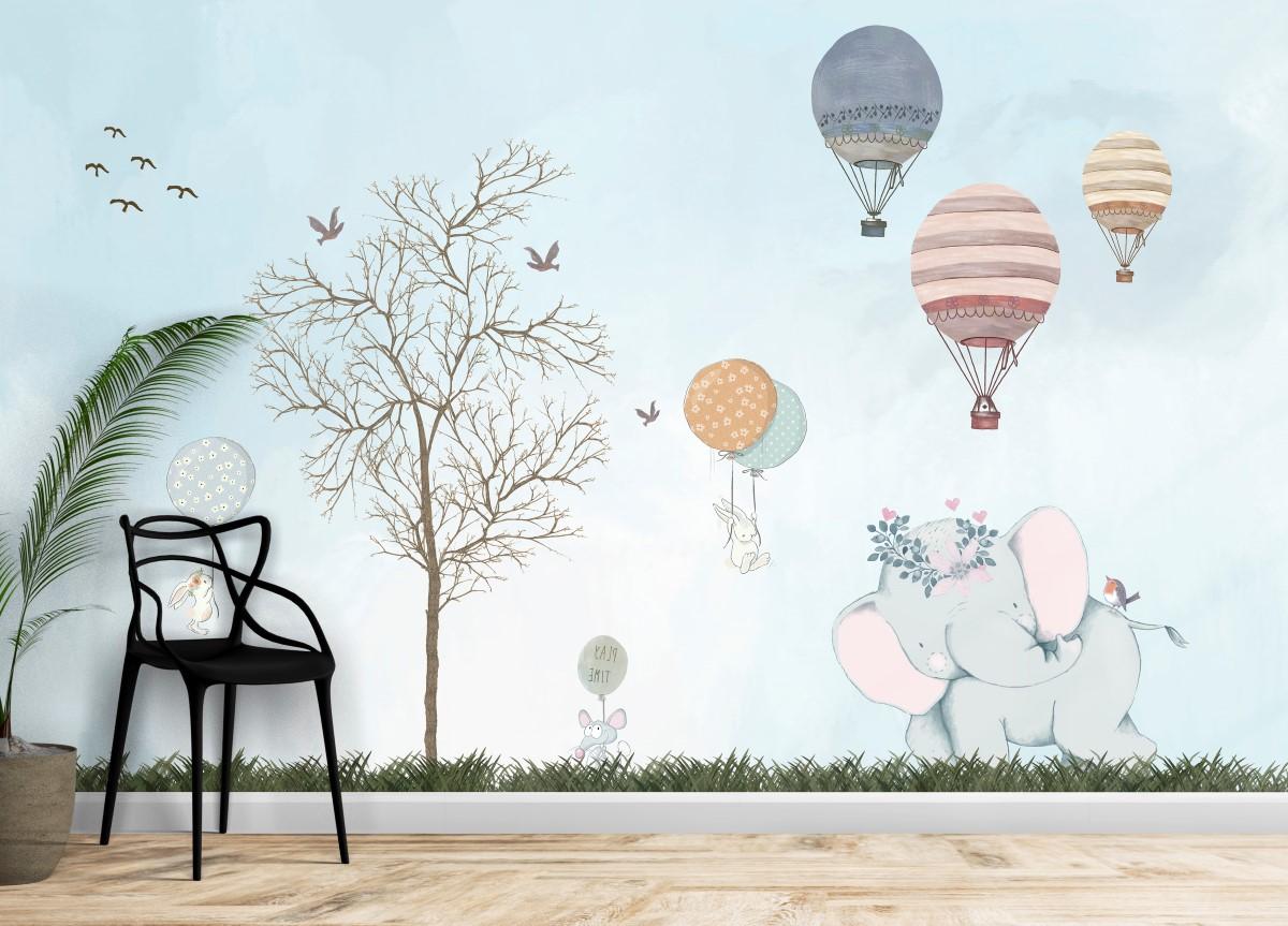 1200x863 Baby Elephant Mouse Rabbit and Hot Air Balloons Wallpaper