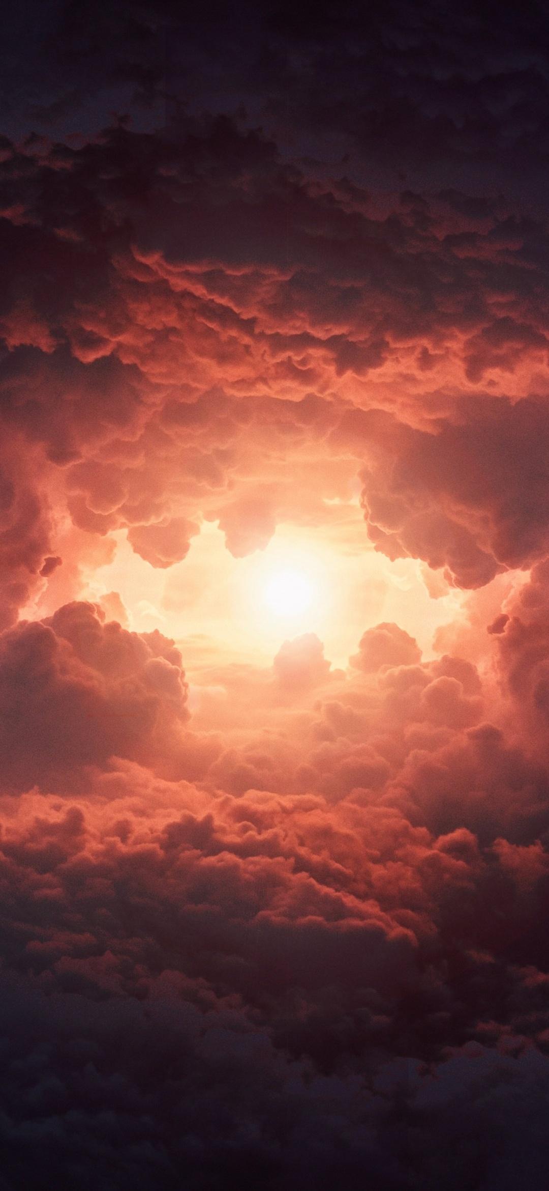 1080x2340 Cumulus clouds Wallpaper 4K, Storm, Dark clouds, Sun light, Extreme Weather, Nature