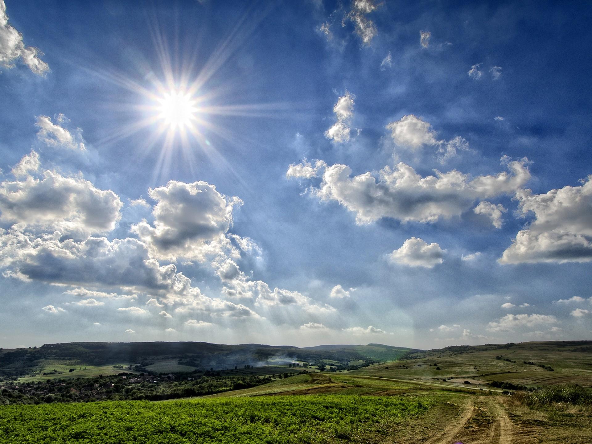 1920x1440 Field Country Road Sun, Blue Sky And White Clouds Wallpaper HD 065961 :