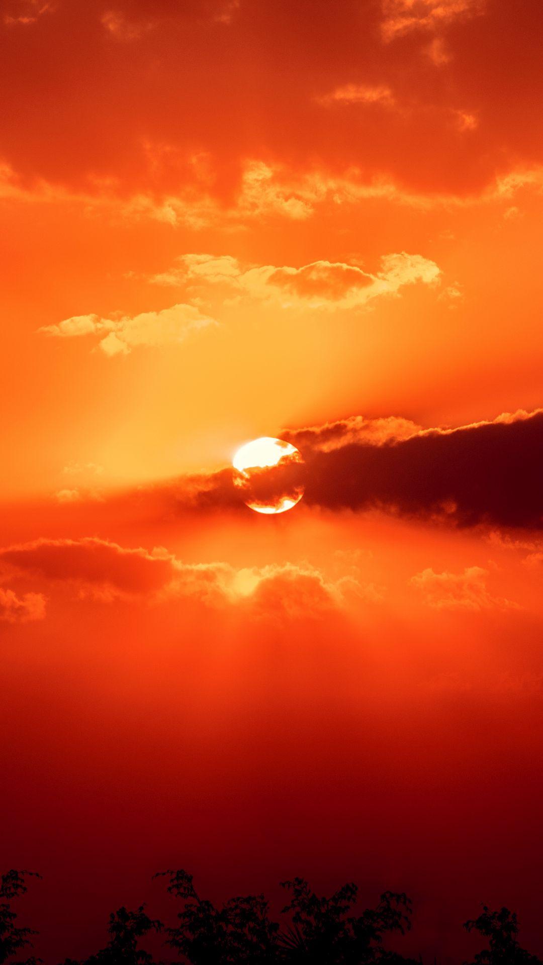 1080x1920 Wallpaper Red Sky, Sunset, Sun, Clouds