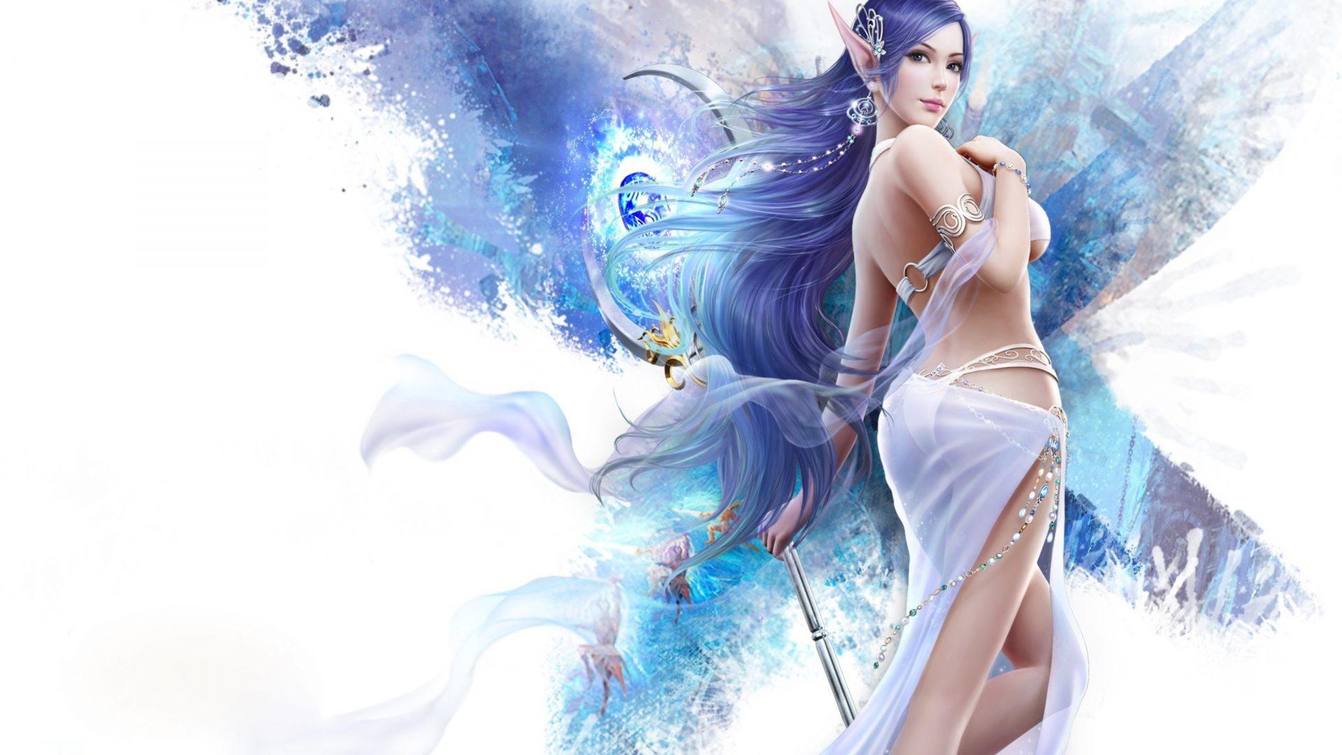 1920x1080 Elegant Girl With Long Blue Hair Fantasy Anime Wallpaper For Deskx3200 :