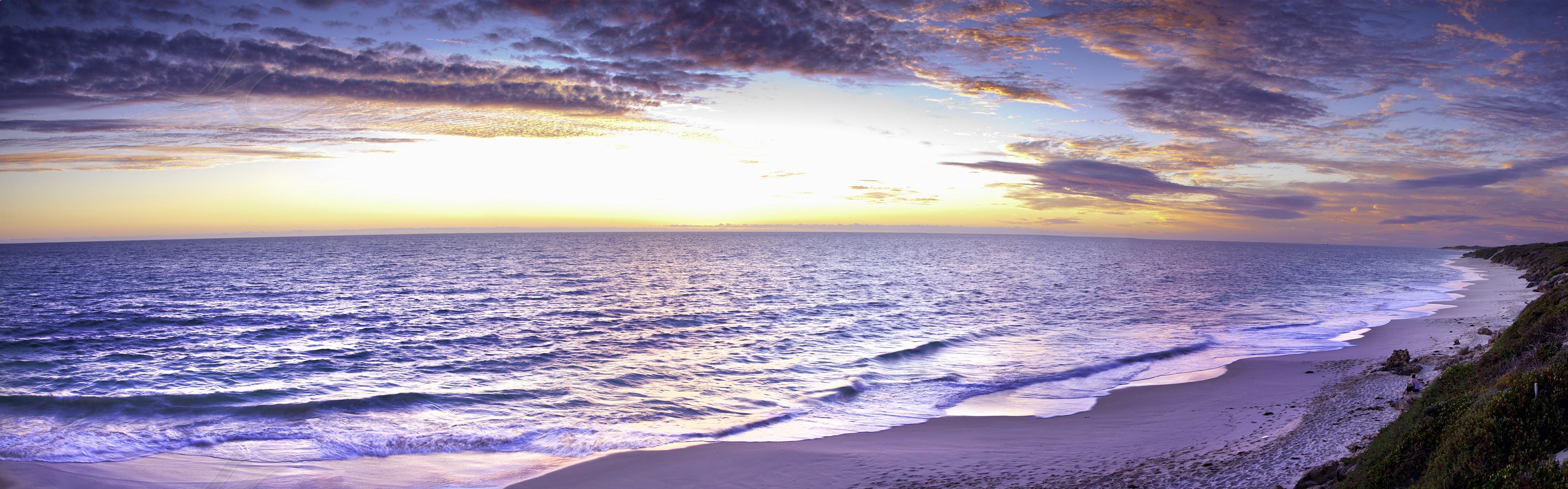 3840x1200 Download Wallpaper sea water clouds sky, 3840x Lilac sea