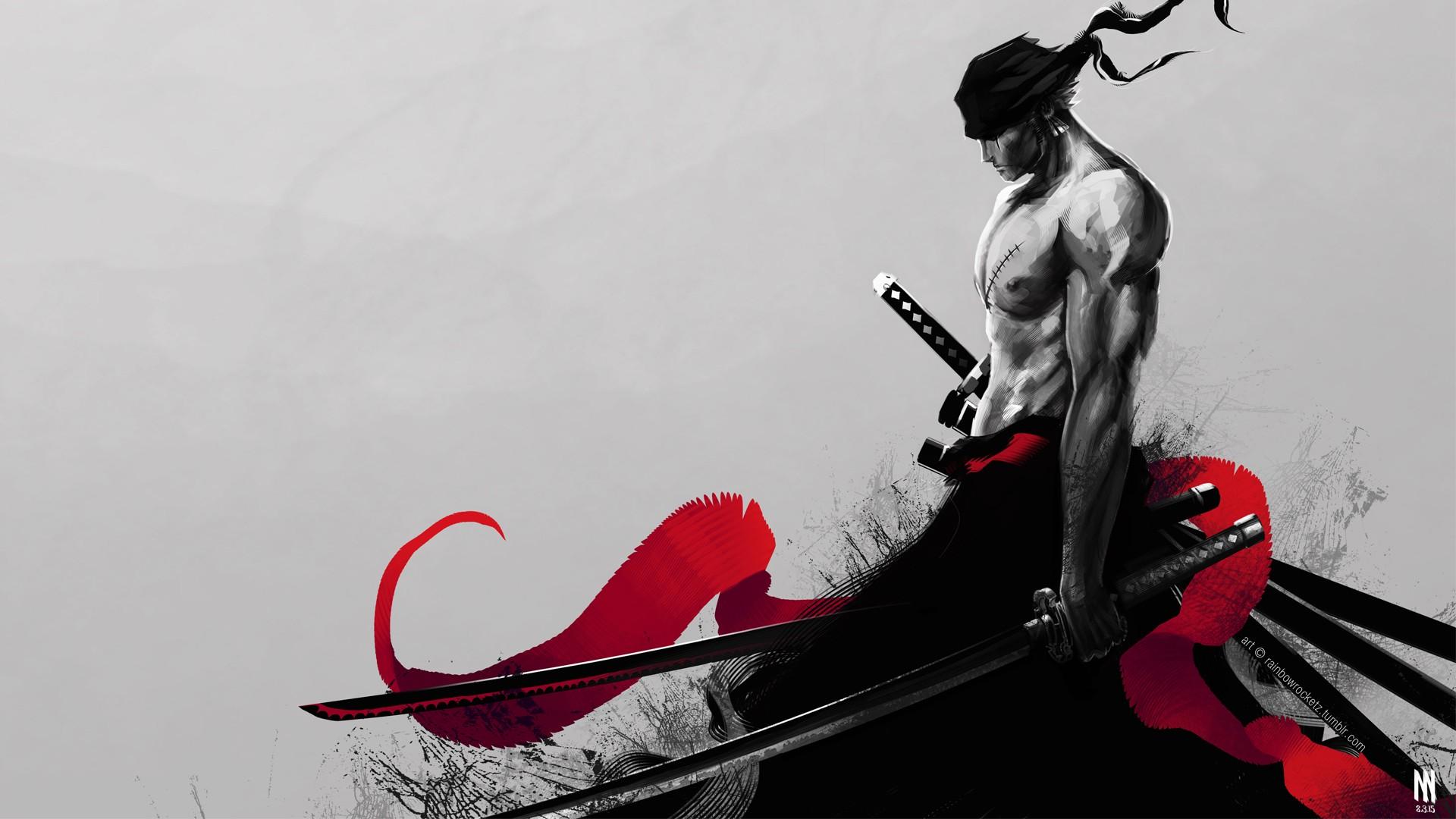 1920x1080 black, illustration, red, One Piece, Zorro HD Wallpaper