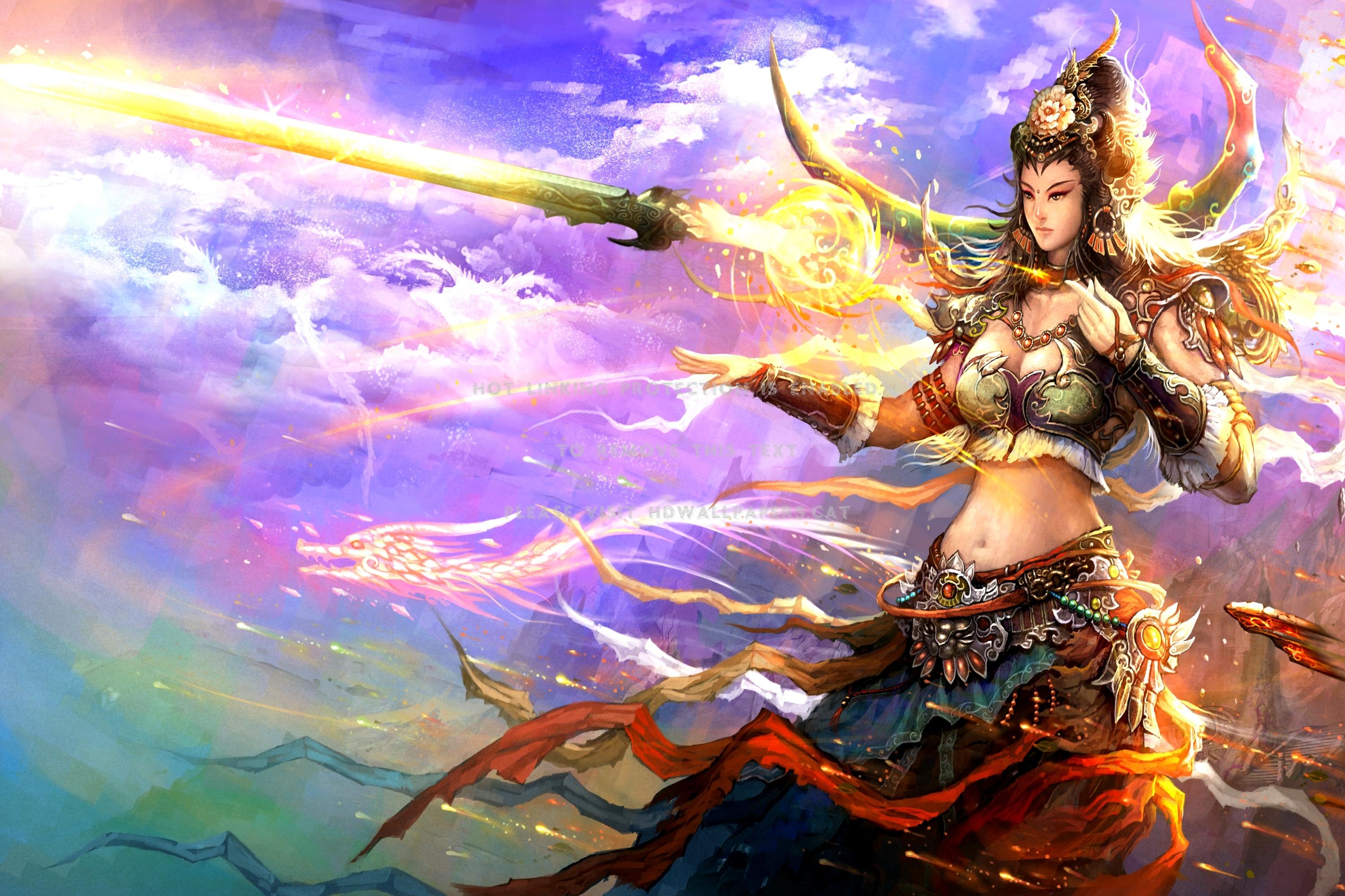 3000x2000 warrior queen sword game dynasty abstract