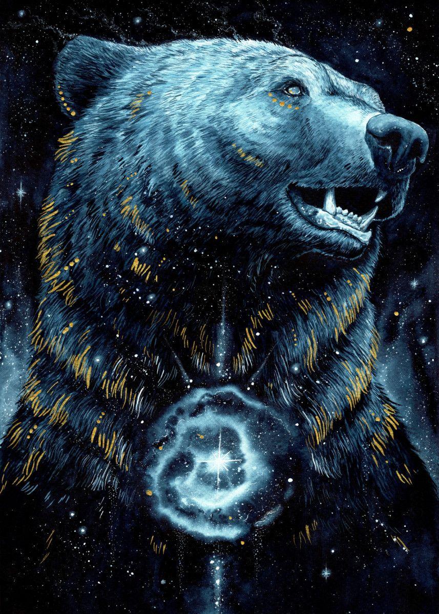 857x1200 In The Darkness Bear' Poster by Jonna Hyttinen. Displate. Spirit animal art, Bear paintings, Bear artwork