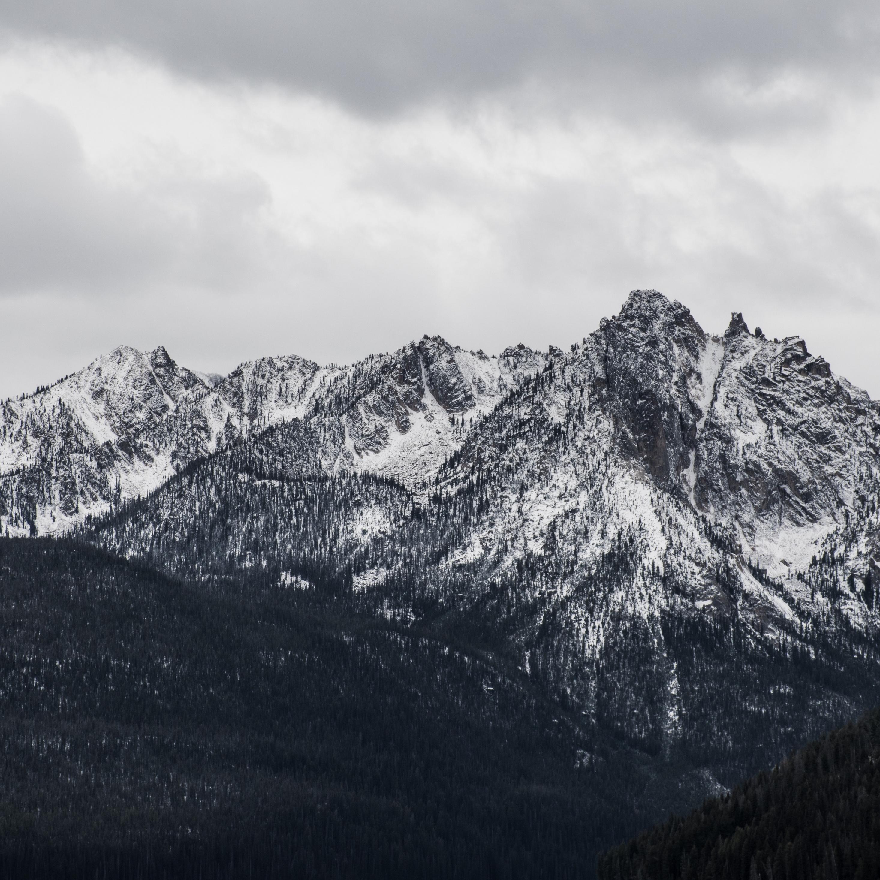 2932x2932 Download Altitude, snow mountains, nature, black and white wallpaper, 2932x iPad Pro Retina