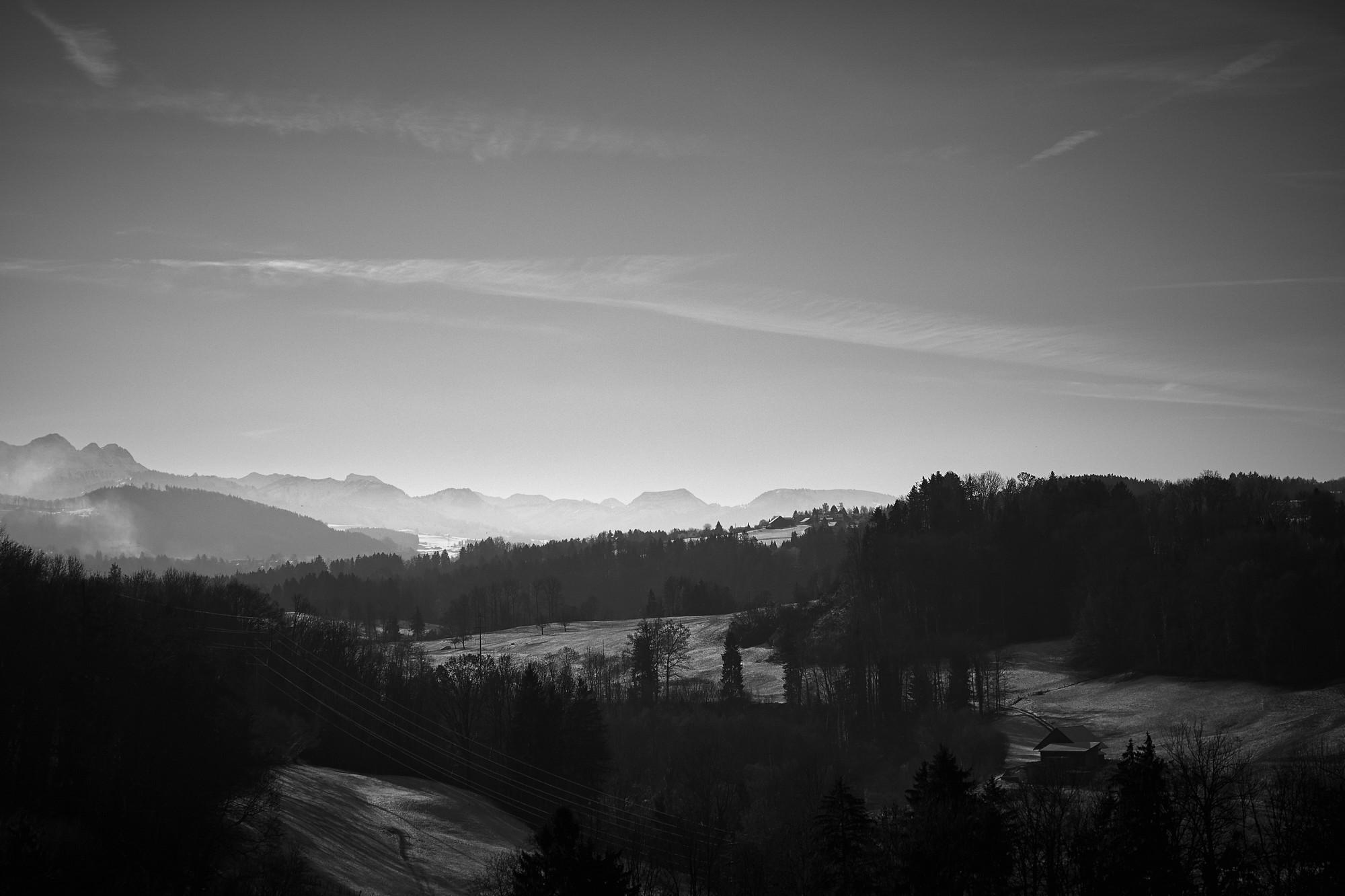 2000x1333 Black and white Landscapes Mountains Trees Winter HD wallpaper