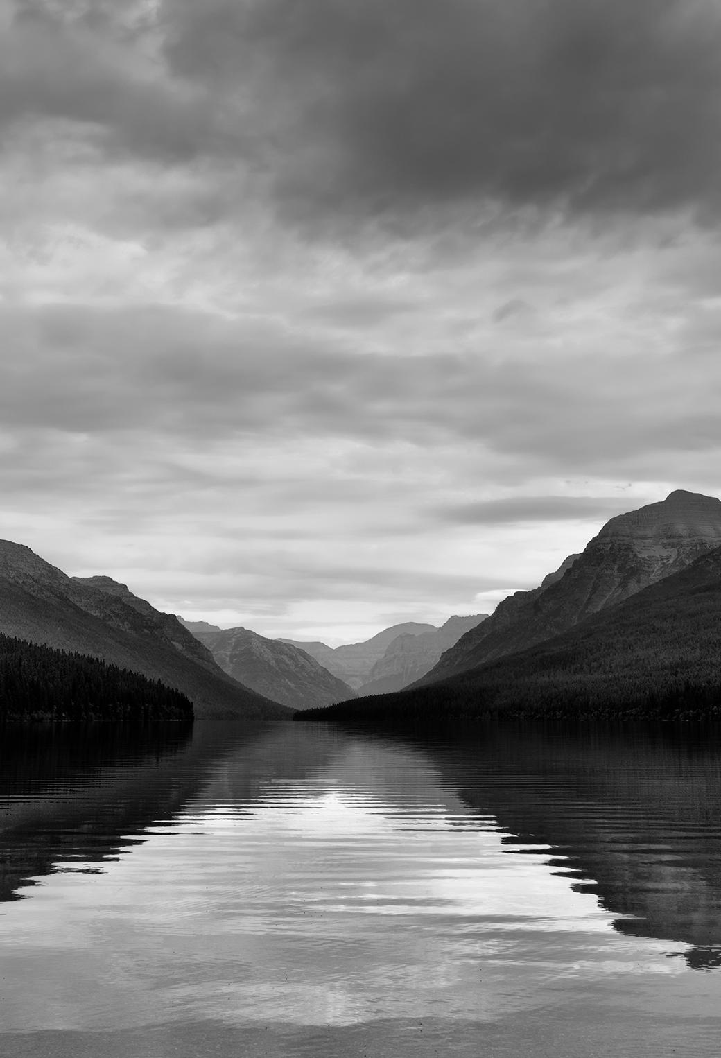 1040x1526 Bowman Lake and a Mountain View (Black & White) Wallpaper for iPhone Pro Max, X, 6