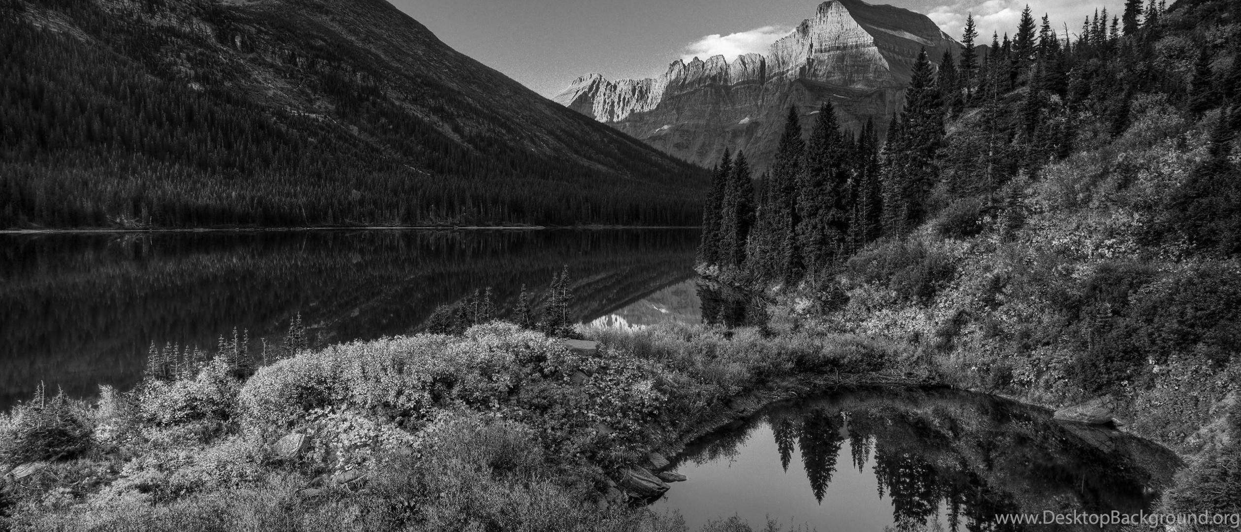 2520x1080 Nature & Landscape Black And White Lake Mountain Scenery Wallpaper. Desktop Background
