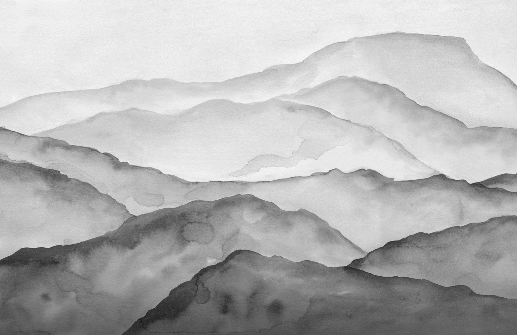 1650x1070 Gray Watercolor Peaceful Mountain Wallpaper Mural. Hovia