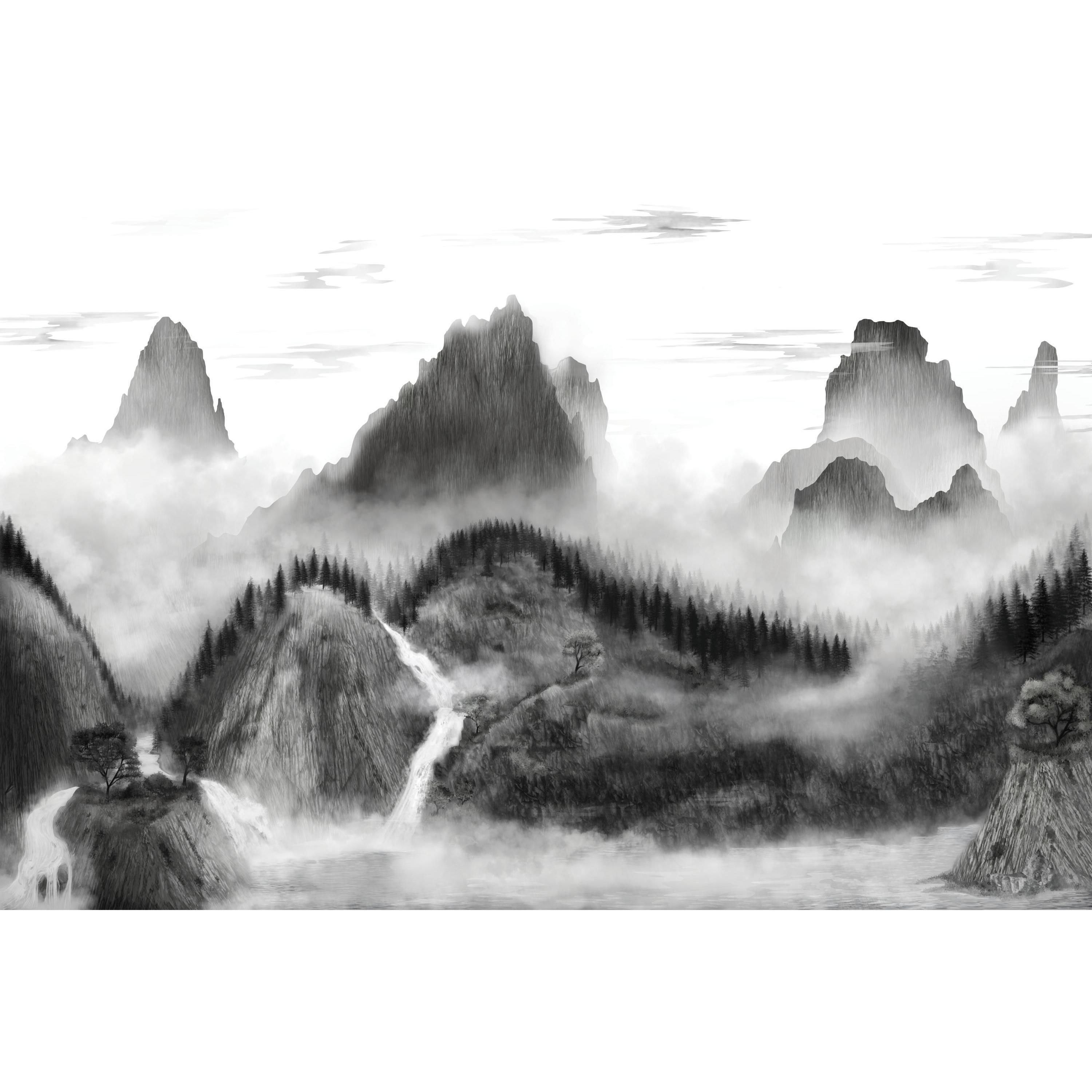 3000x3000 RoomMates Majestic Mountains Black and White Peel and Stick Wall Mural