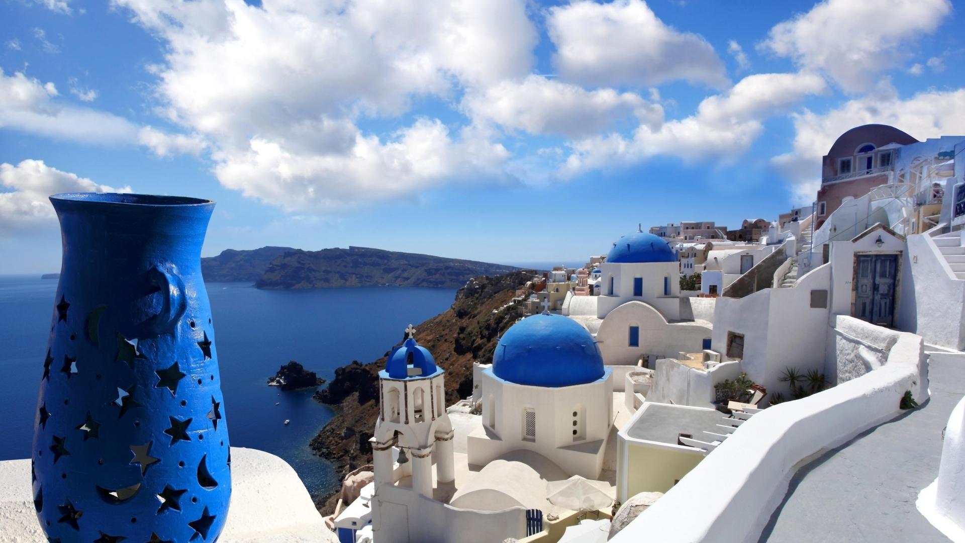 1920x1080 Blue Santorini Greece HD Wallpaper