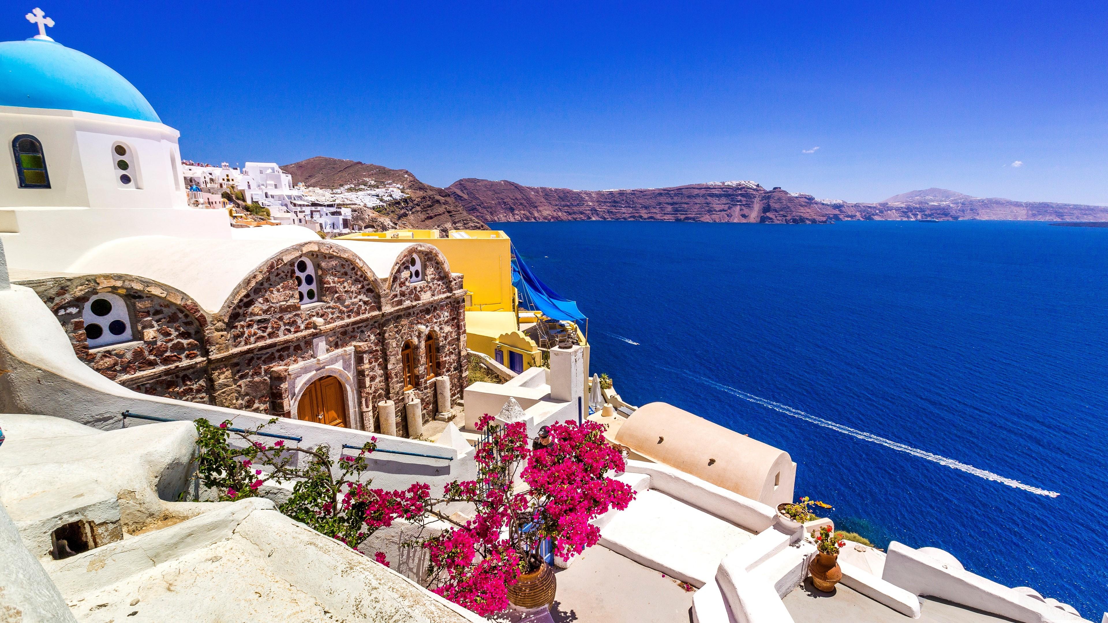 3840x2160 santorini HD wallpaper, Background