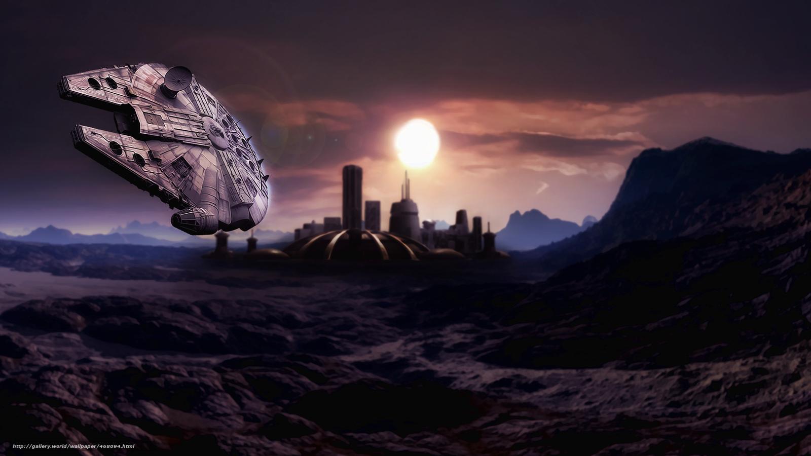 1600x900 Download wallpaper Art, Millennium Falcon, star wars, planet free desktop wallpaper in the resolution 1920x1080