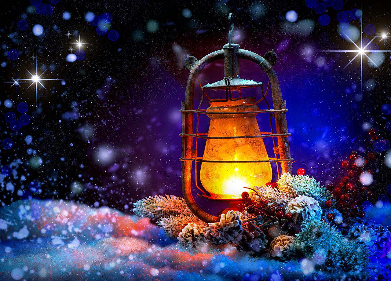 1280x920 Desktop Wallpaper Christmas Lantern Winter Snow Branches night time