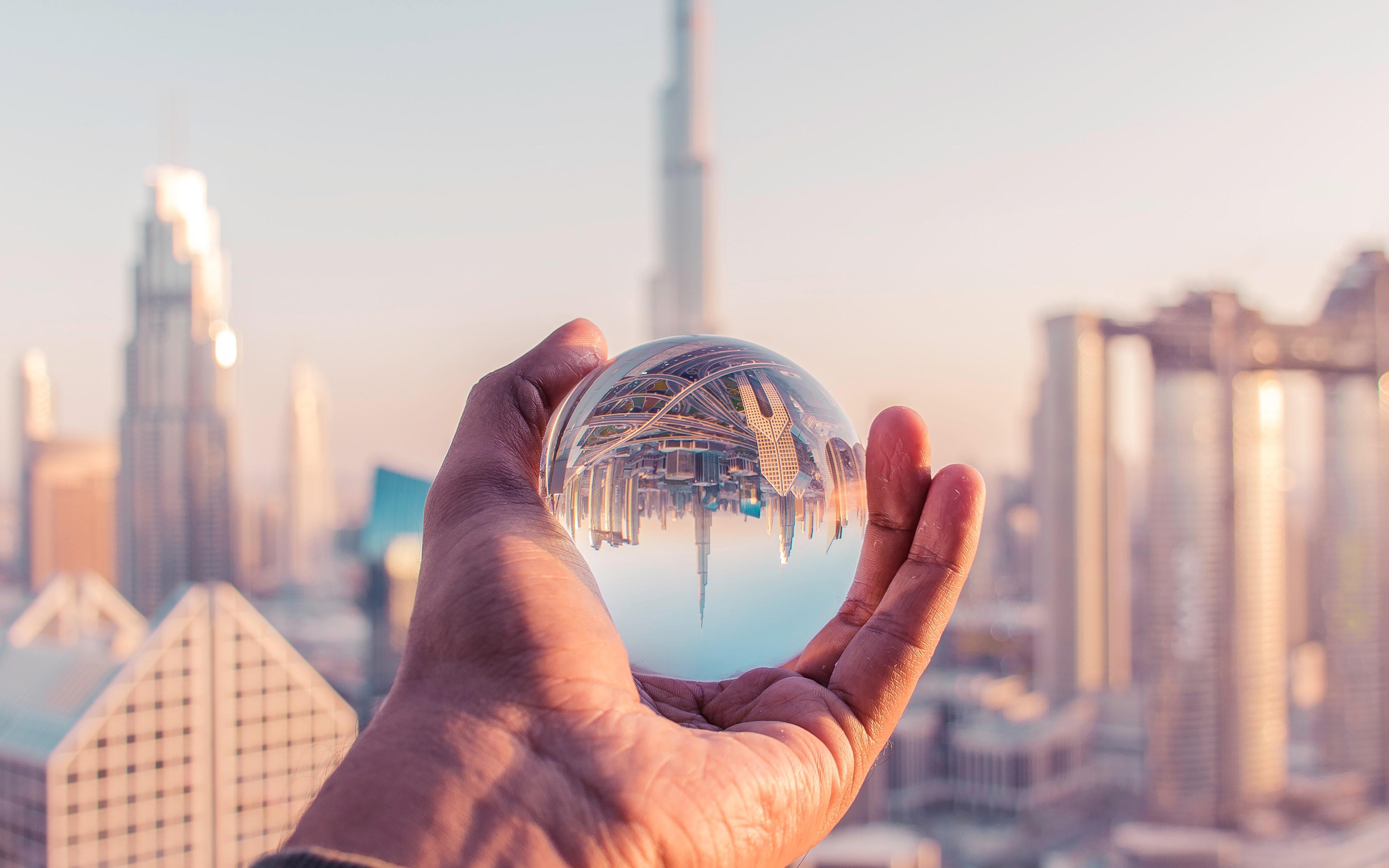 3840x2400 wallpaper for desktop, laptop. dubai tower ball hand nature