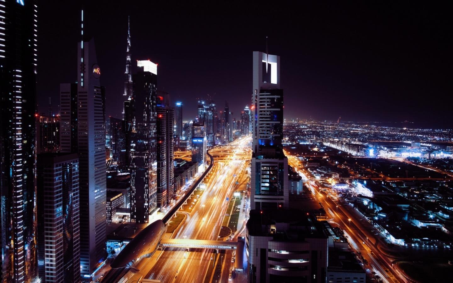 1440x900 Dubai UAE Night City desktop PC and Mac wallpaper