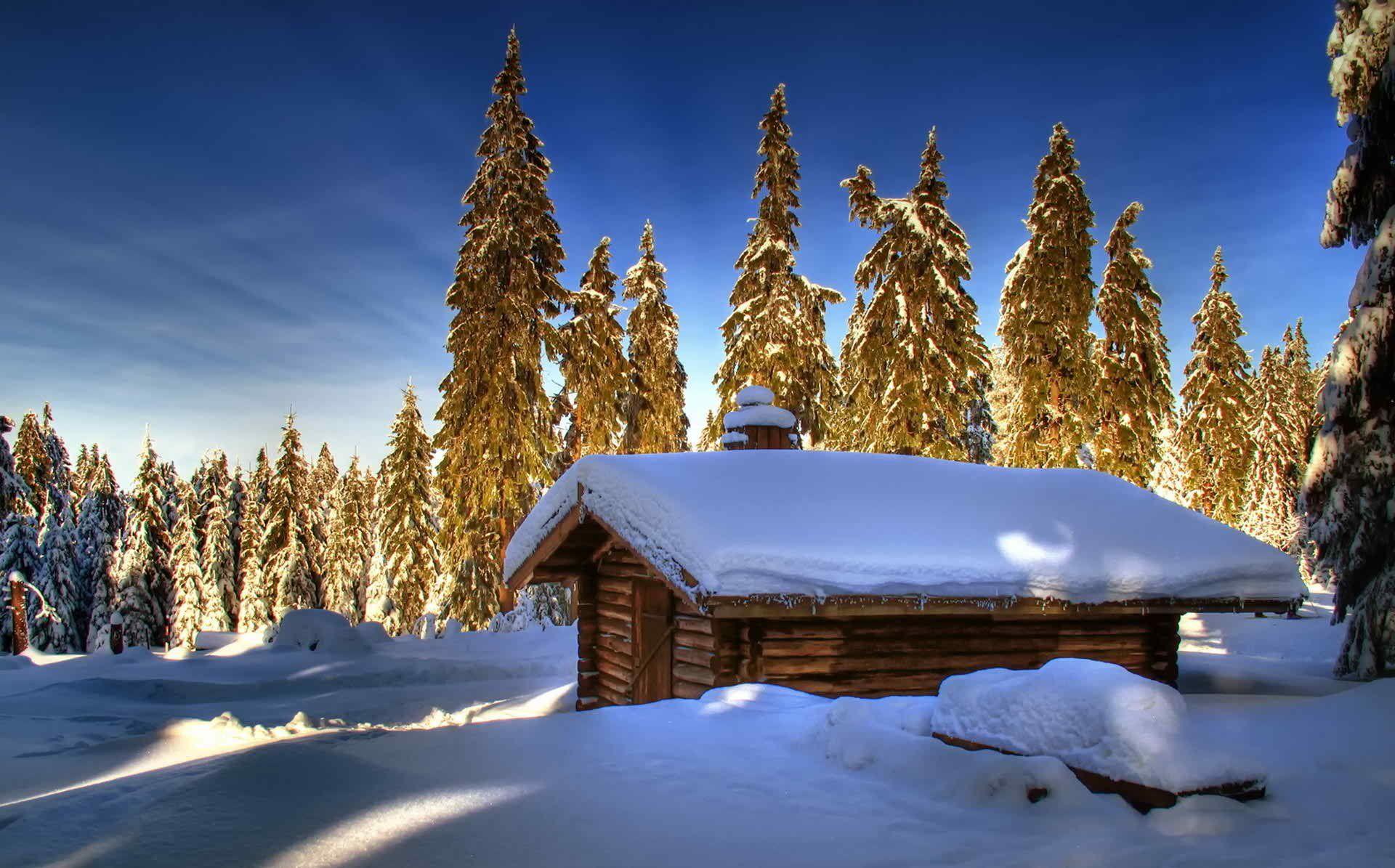 1920x1195 Log Cabin Winter Wallpaper