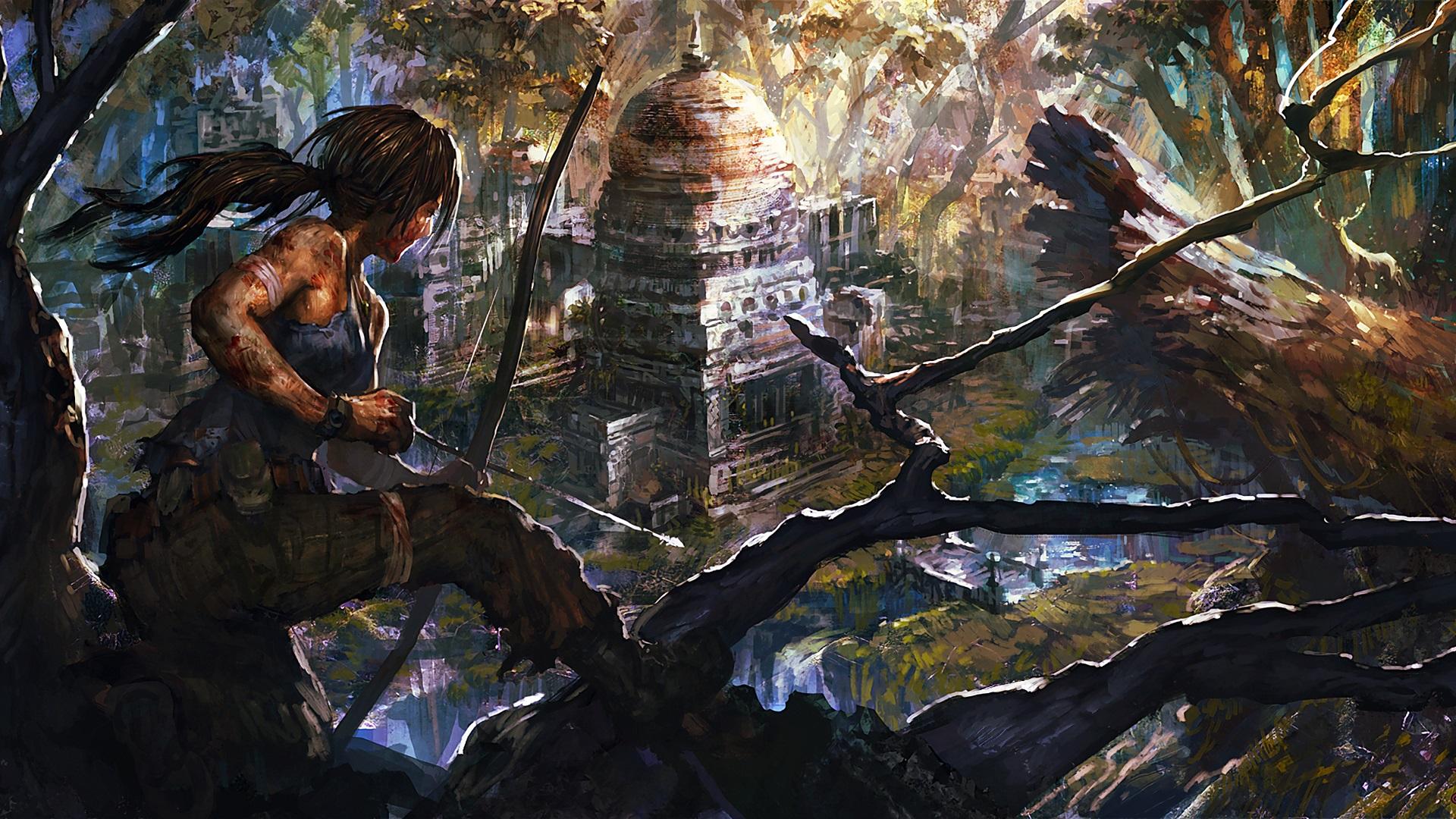 1920x1080 Wallpaper Art Drawing, Tomb Raider, Lara Croft Croft Longer Hair