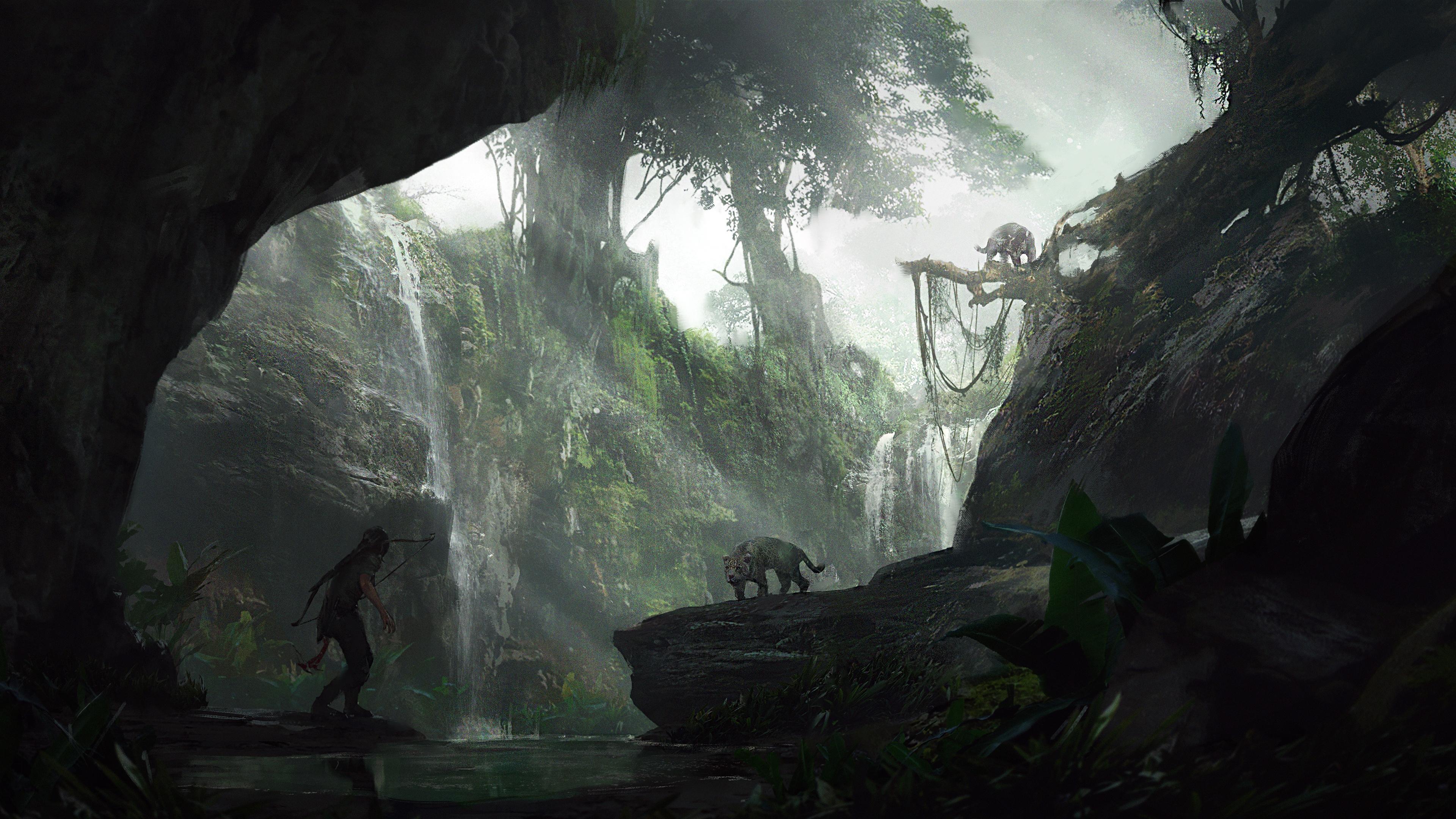 3840x2160 Shadow of the Tomb Raider Art Lara Croft Leopard 4K