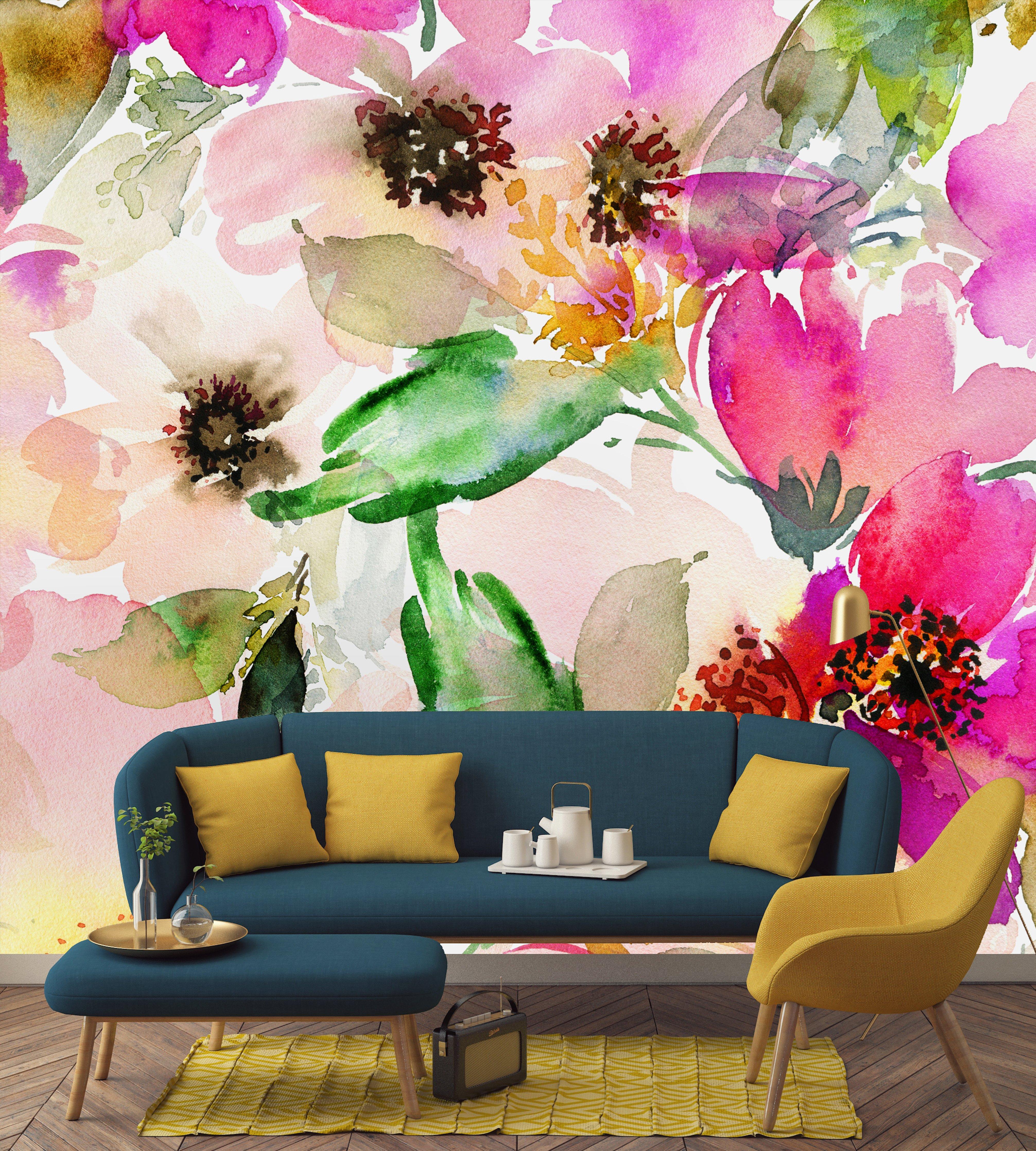 4025x4472 Summer Pattern with Watercolor Flowers Wallpaper