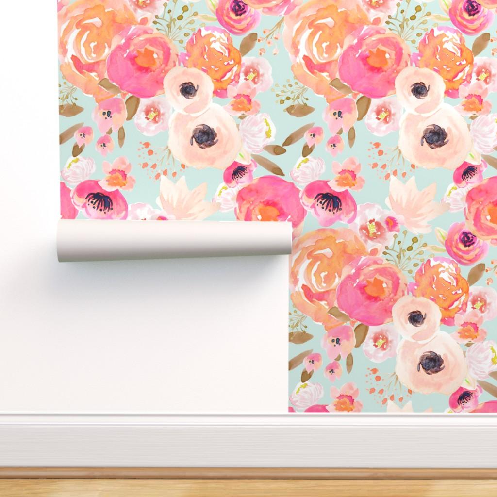 1024x1024 Peel And Stick Removable Wallpaper Blush Pink Summer Baby Girl Nursery Floral